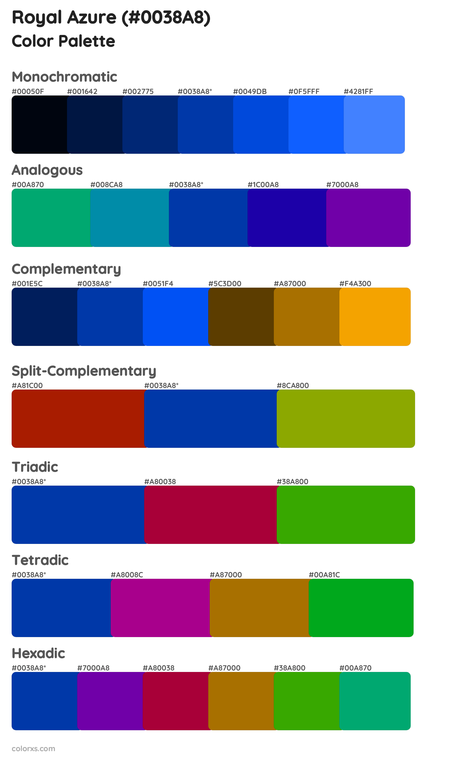 Royal Azure Color Scheme Palettes