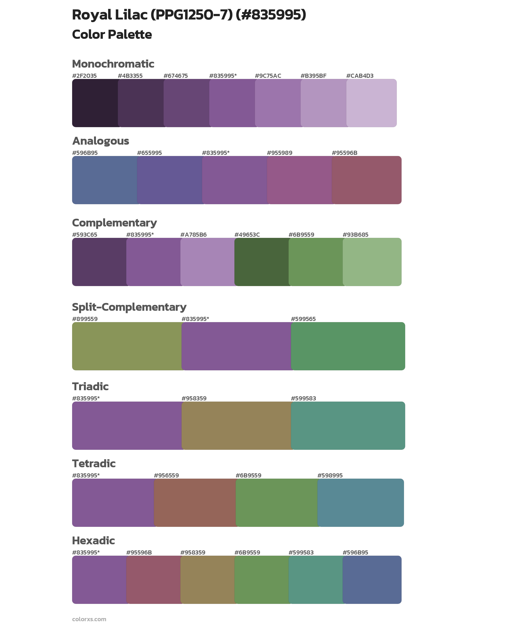 Royal Lilac (PPG1250-7) Color Scheme Palettes