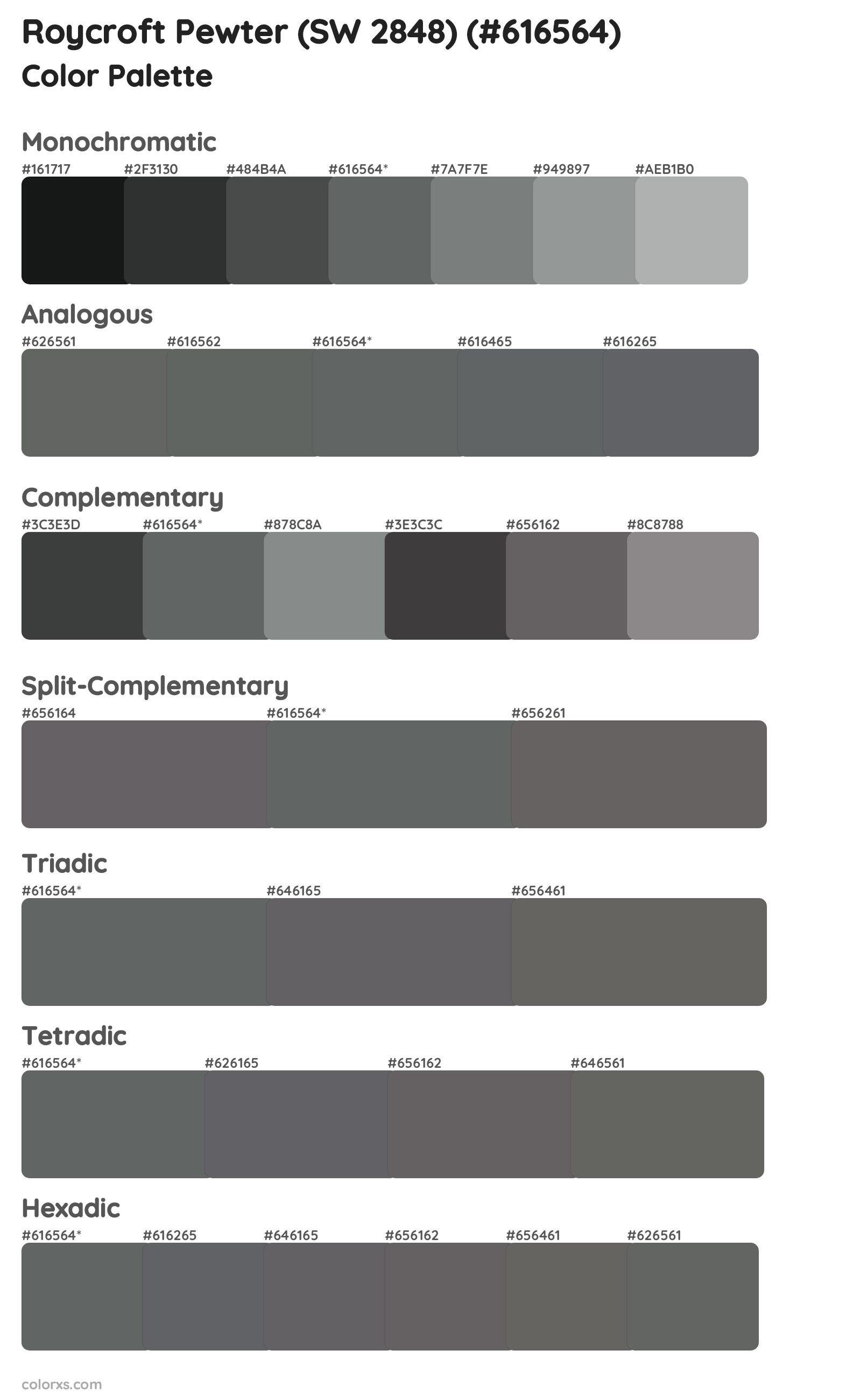 Roycroft Pewter (SW 2848) Color Scheme Palettes