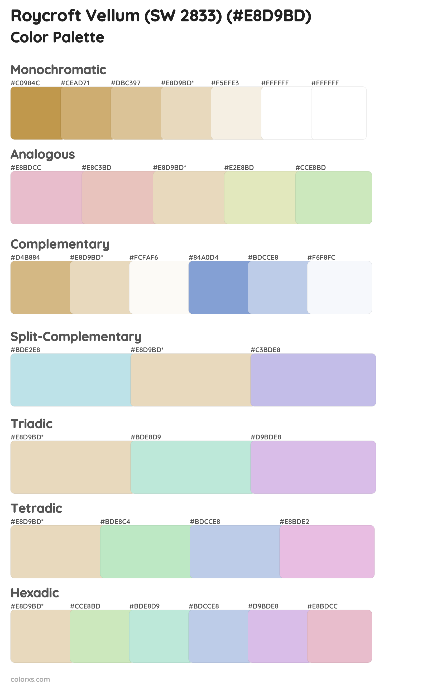 Roycroft Vellum (SW 2833) Color Scheme Palettes
