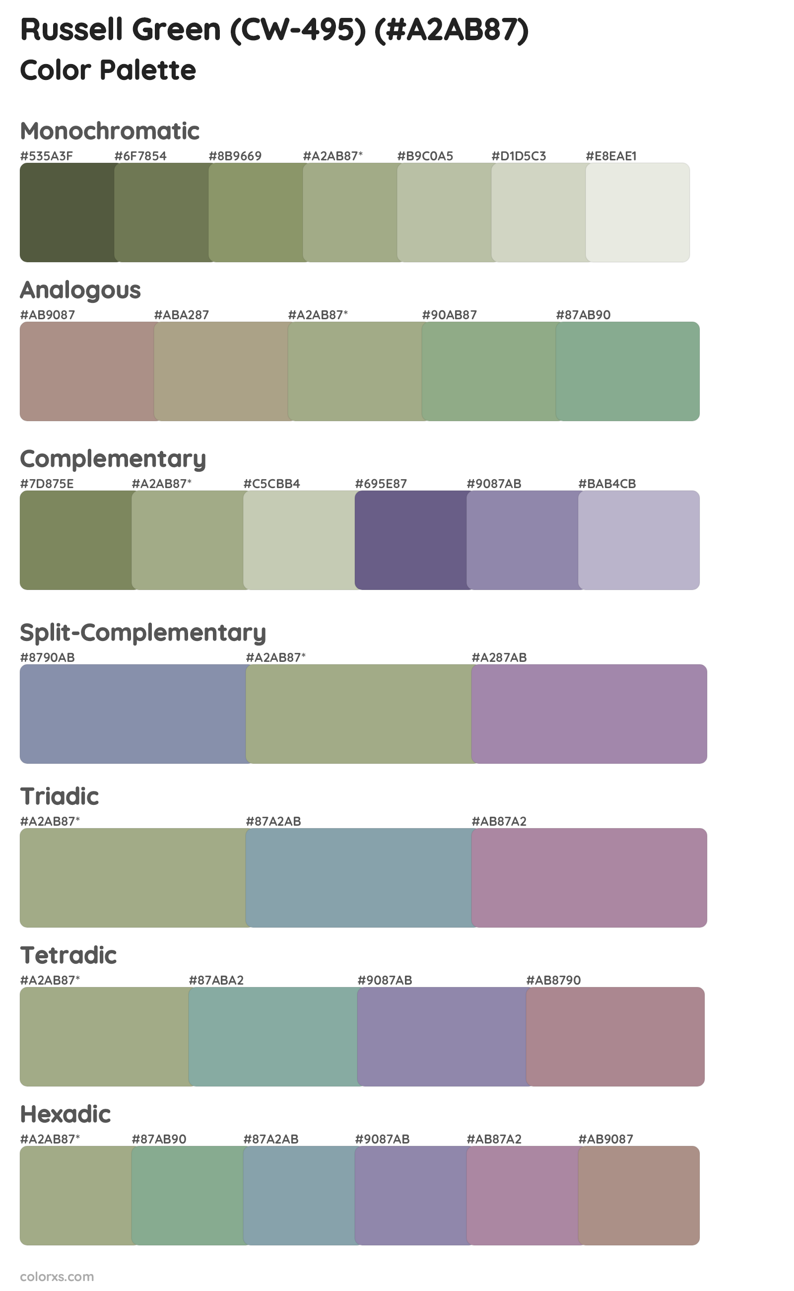 Russell Green (CW-495) Color Scheme Palettes