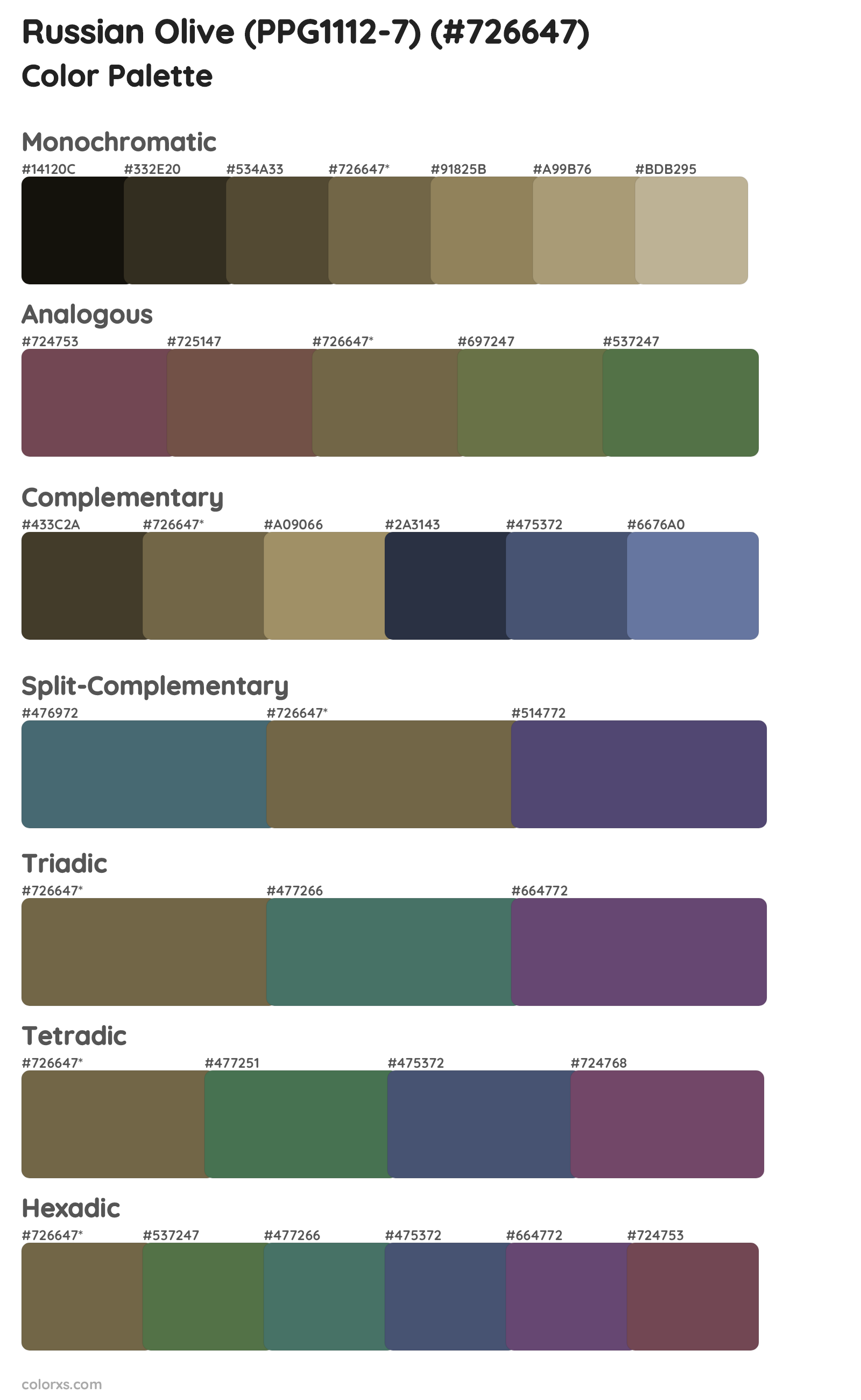 Russian Olive (PPG1112-7) Color Scheme Palettes