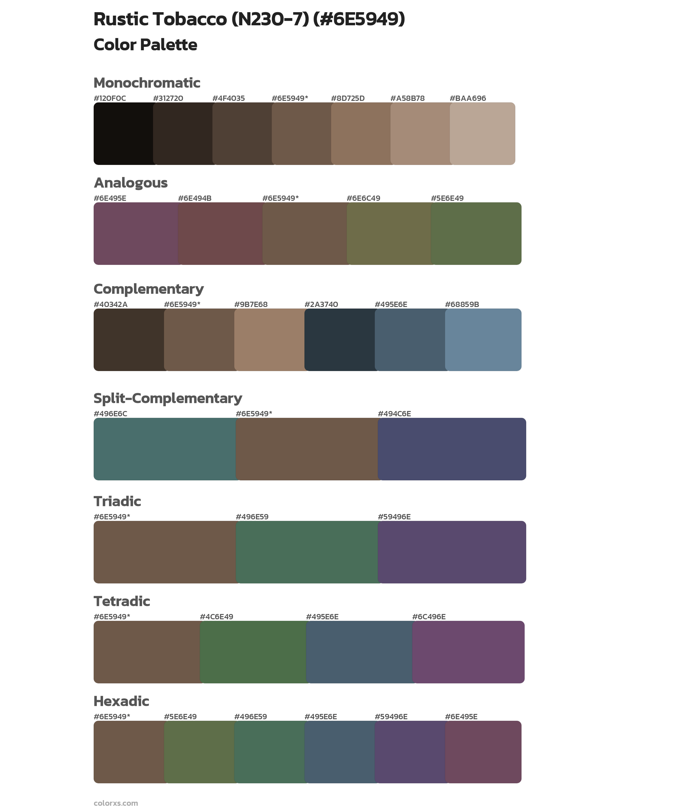 Rustic Tobacco (N230-7) Color Scheme Palettes