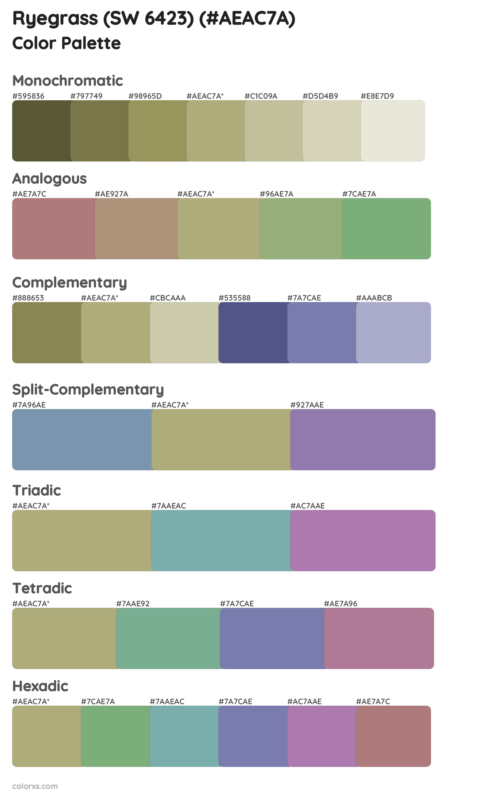 Ryegrass (SW 6423) Color Scheme Palettes