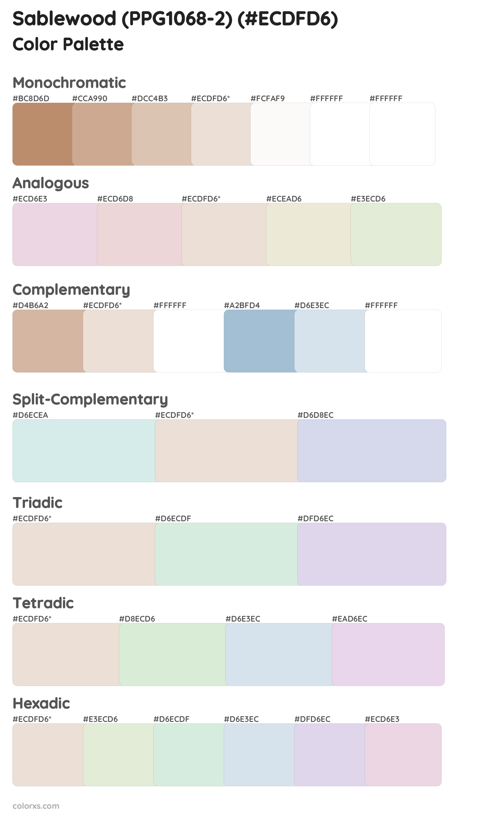 Sablewood (PPG1068-2) Color Scheme Palettes