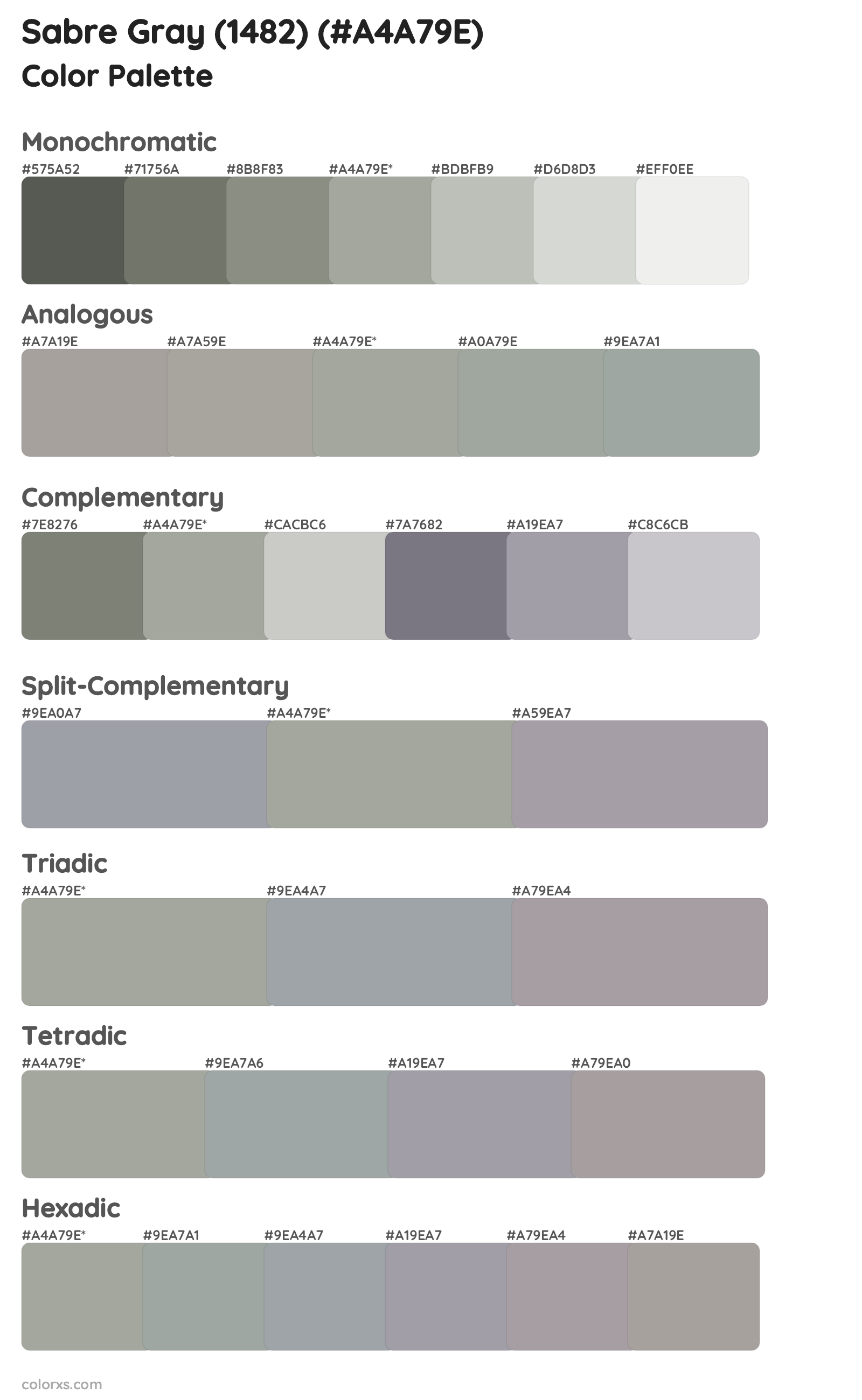 Sabre Gray (1482) Color Scheme Palettes