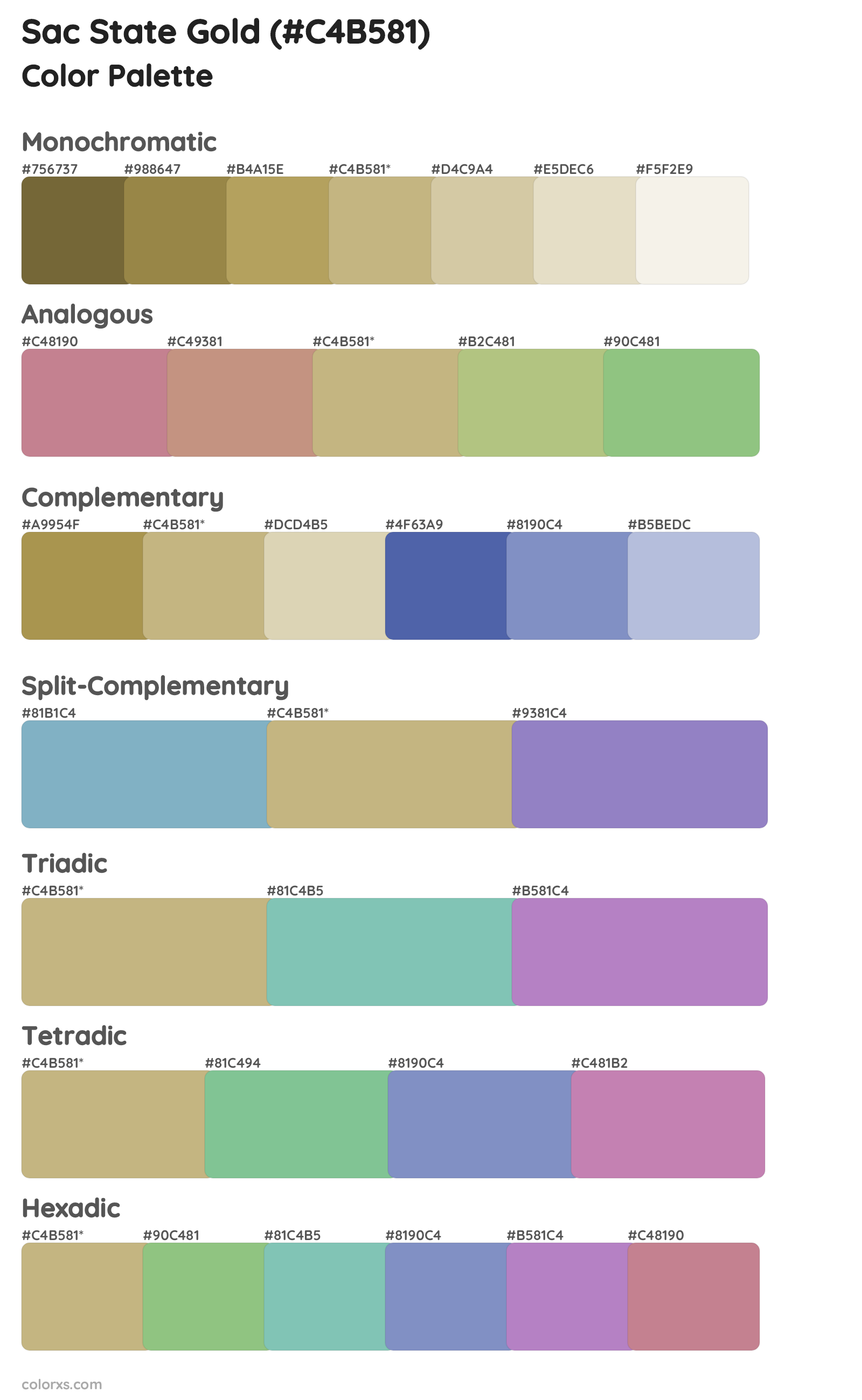 Sac State Gold Color Scheme Palettes