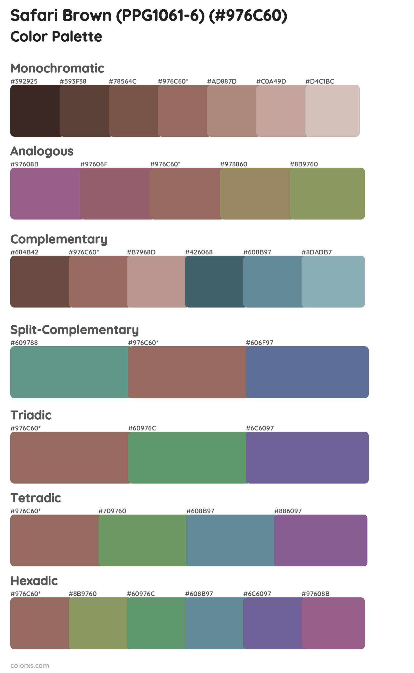 Safari Brown (PPG1061-6) Color Scheme Palettes
