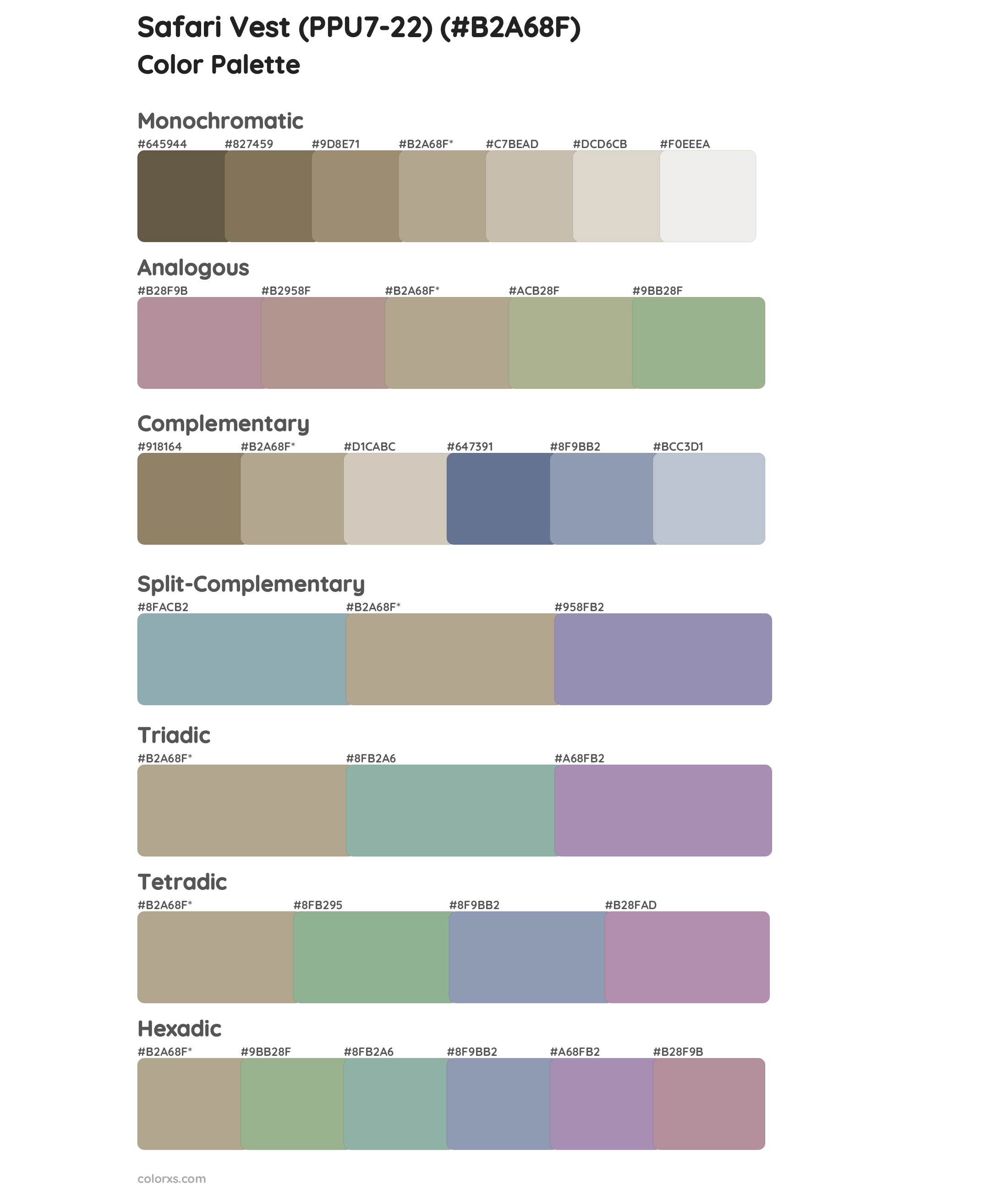 Safari Vest (PPU7-22) Color Scheme Palettes