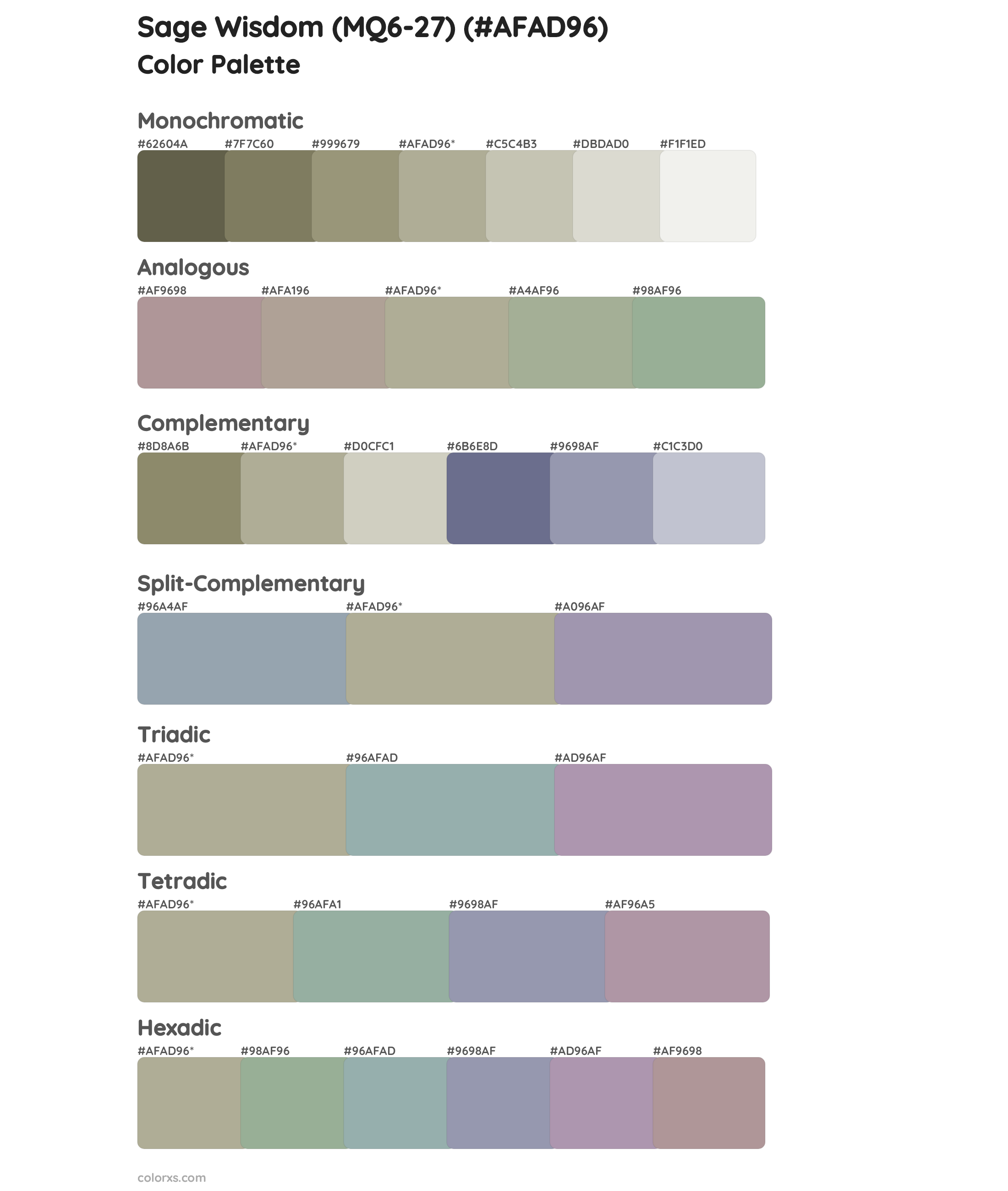 Sage Wisdom (MQ6-27) Color Scheme Palettes