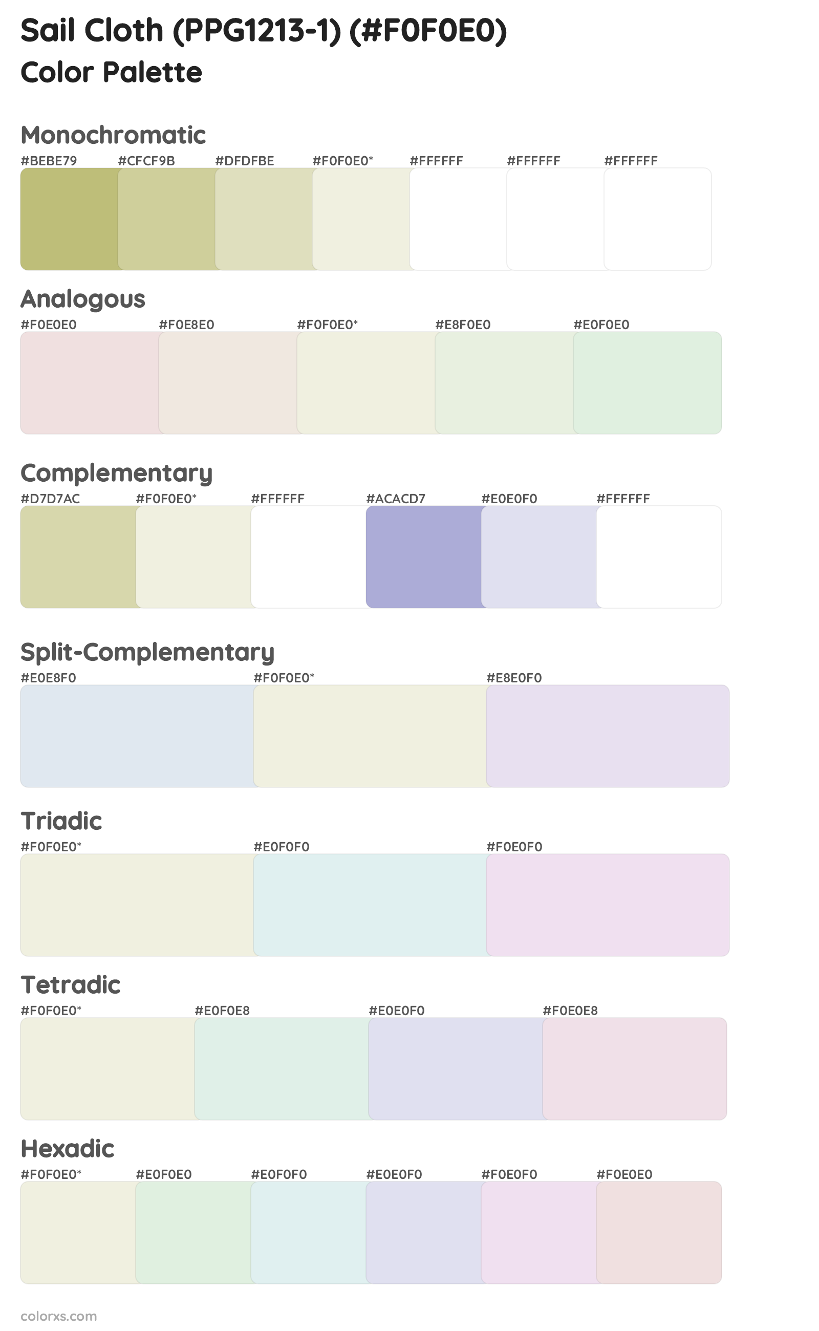 Sail Cloth (PPG1213-1) Color Scheme Palettes