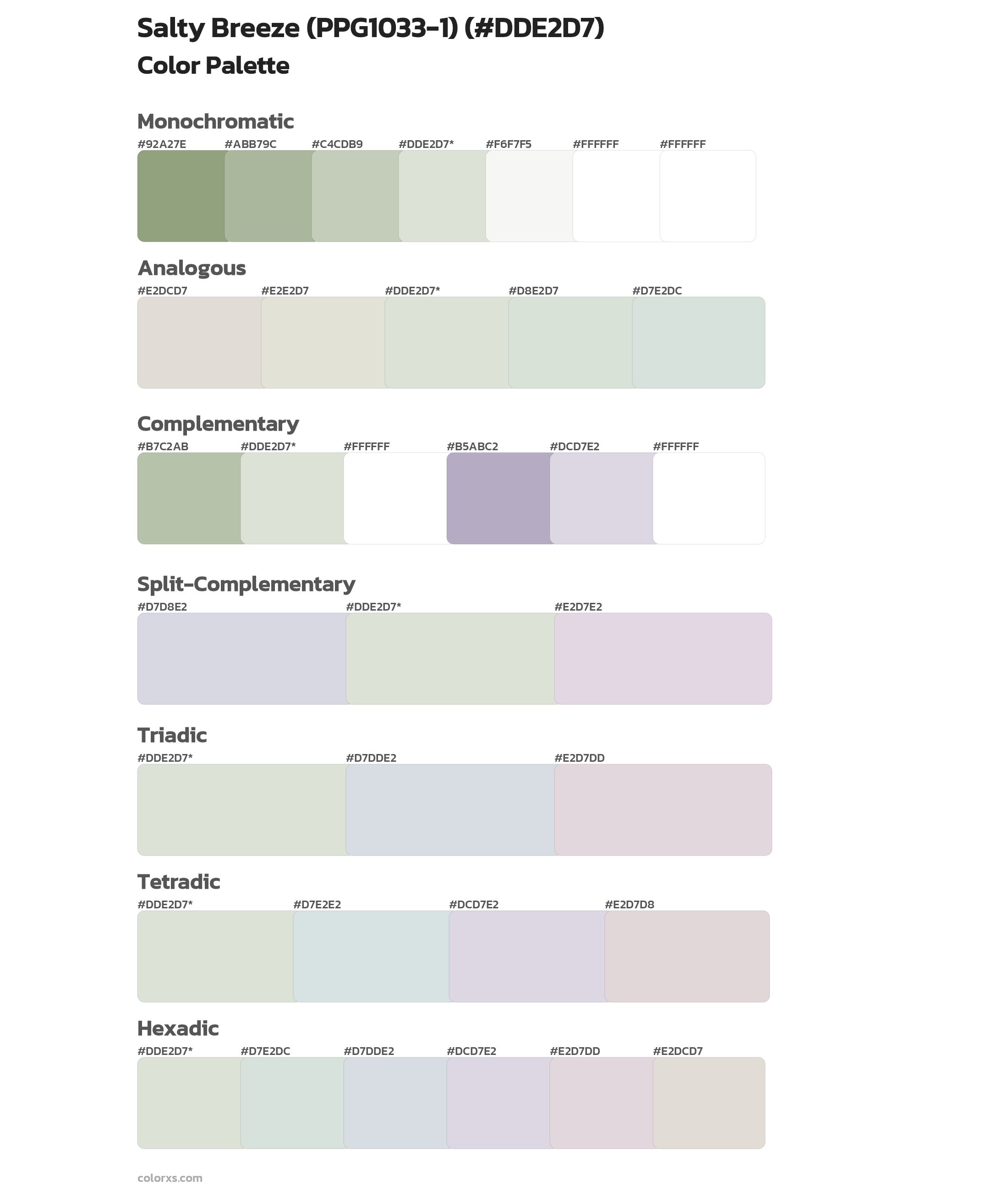 Salty Breeze (PPG1033-1) Color Scheme Palettes