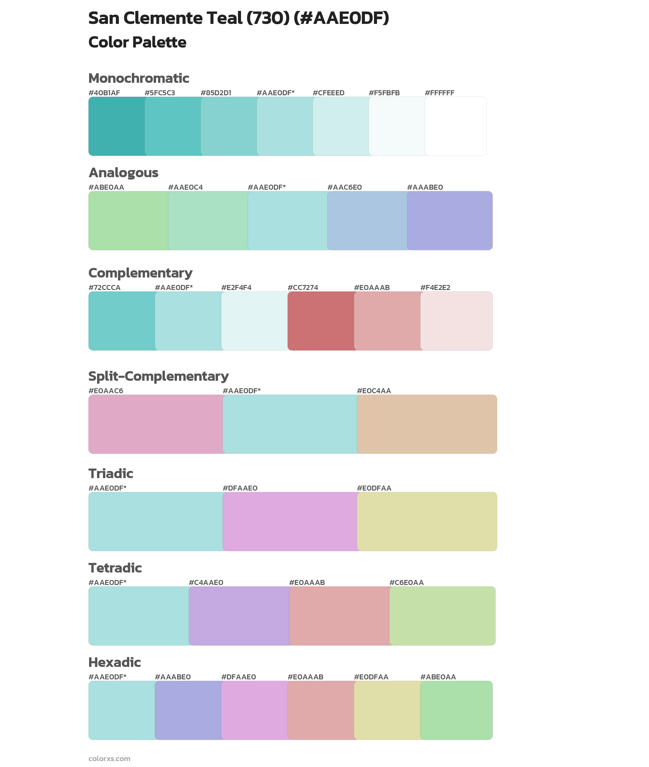 San Clemente Teal (730) Color Scheme Palettes