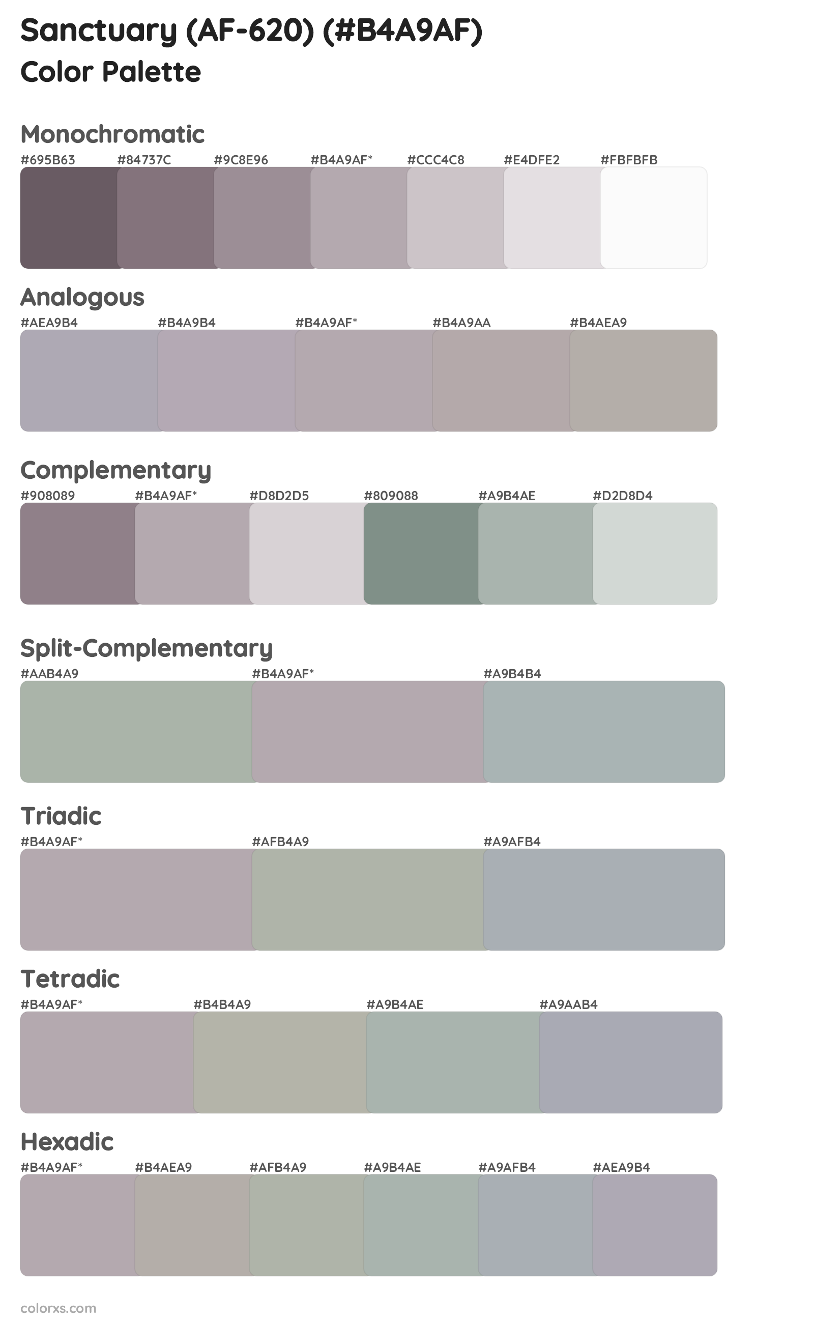Sanctuary (AF-620) Color Scheme Palettes