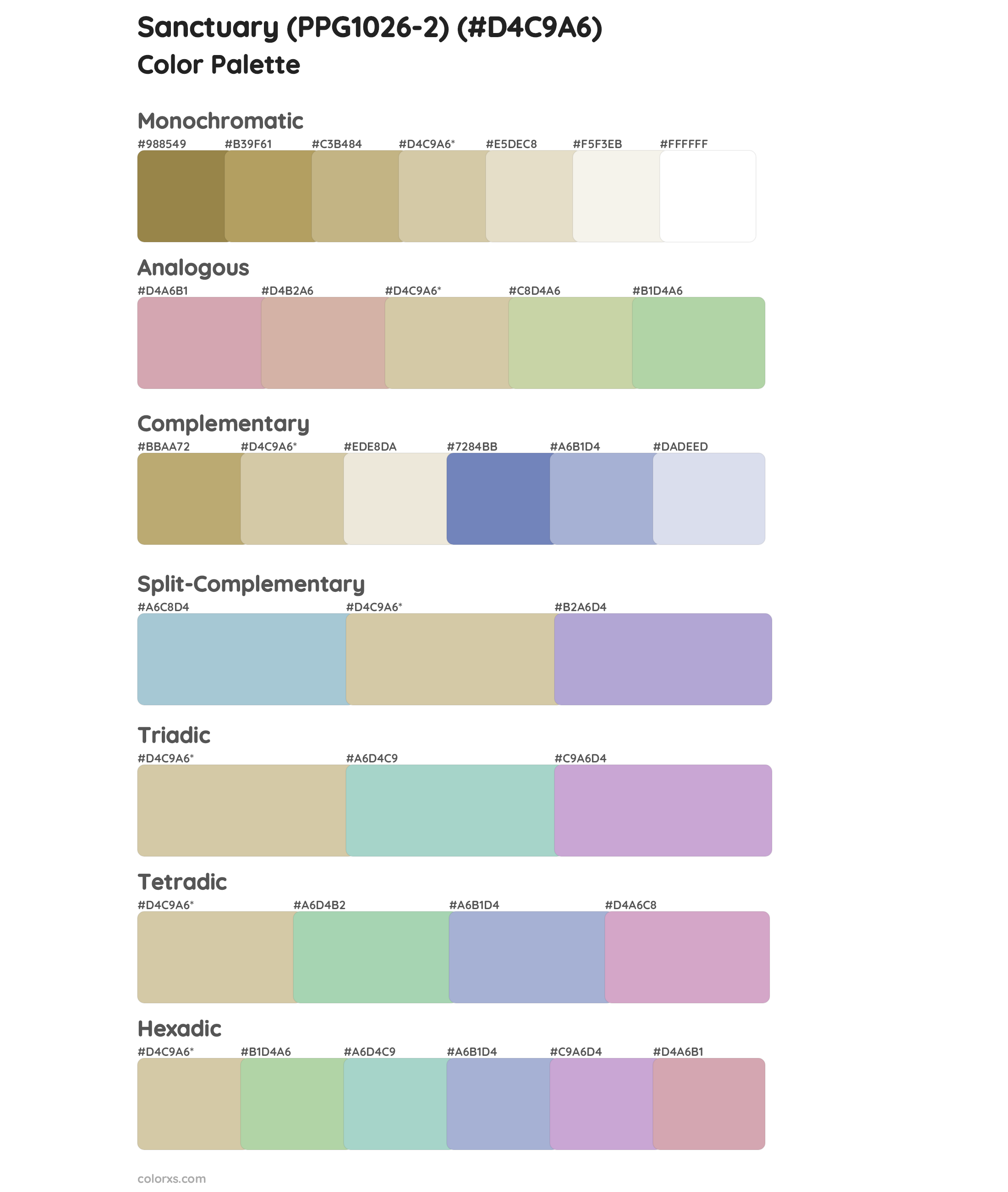 Sanctuary (PPG1026-2) Color Scheme Palettes