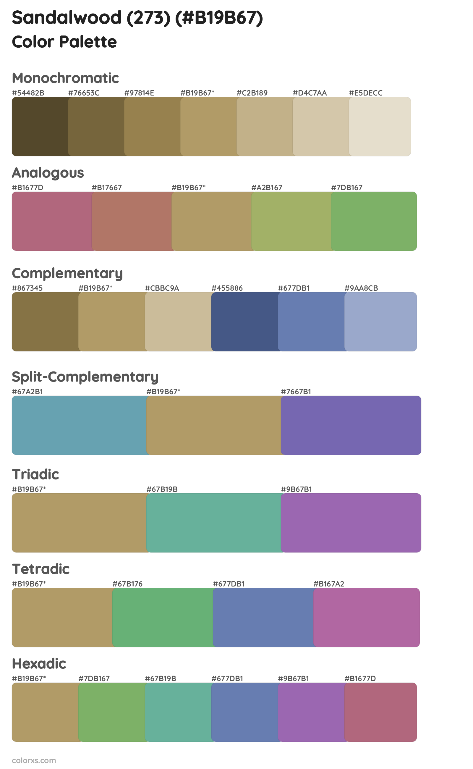 Sandalwood (273) Color Scheme Palettes