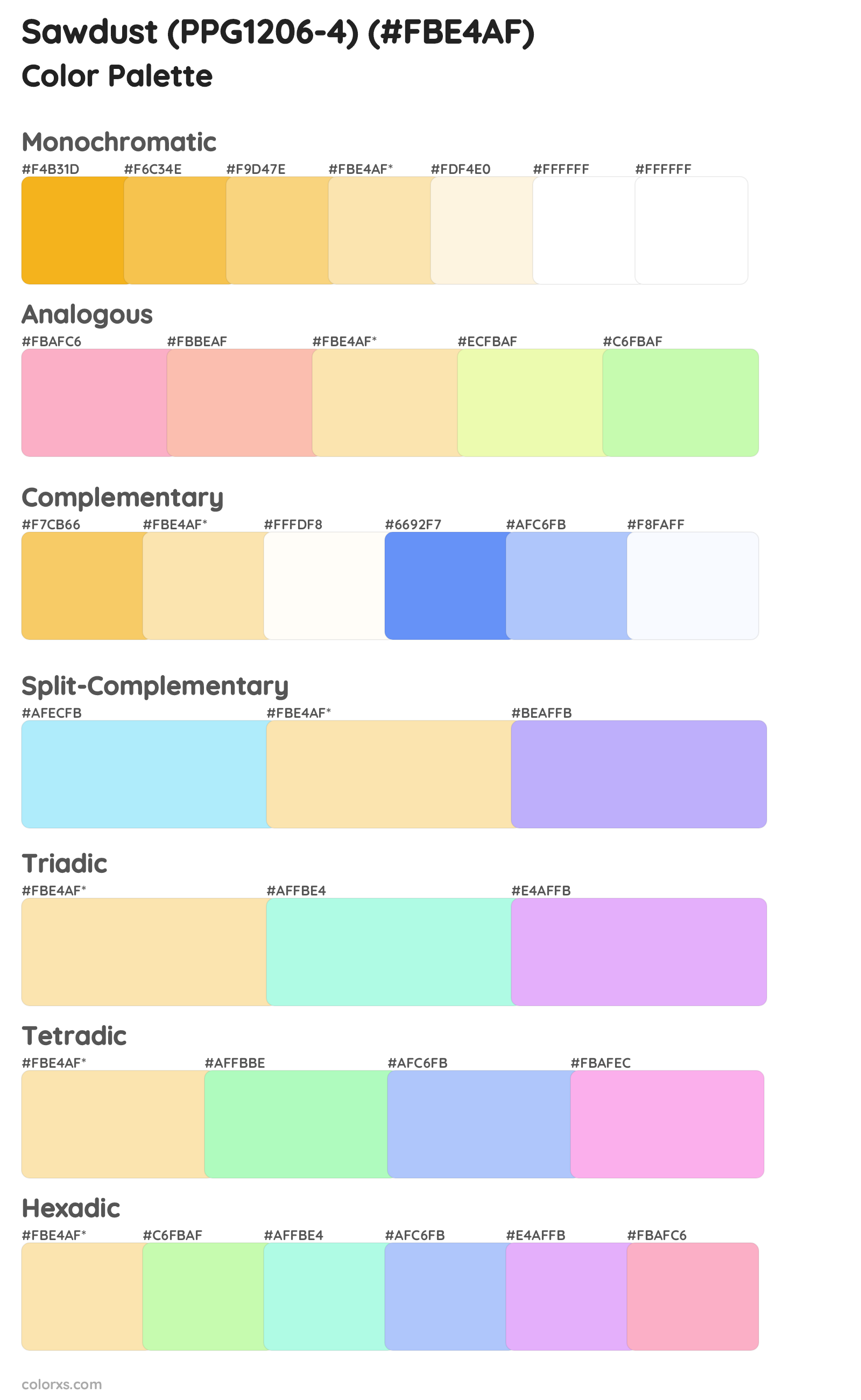 Sawdust (PPG1206-4) Color Scheme Palettes