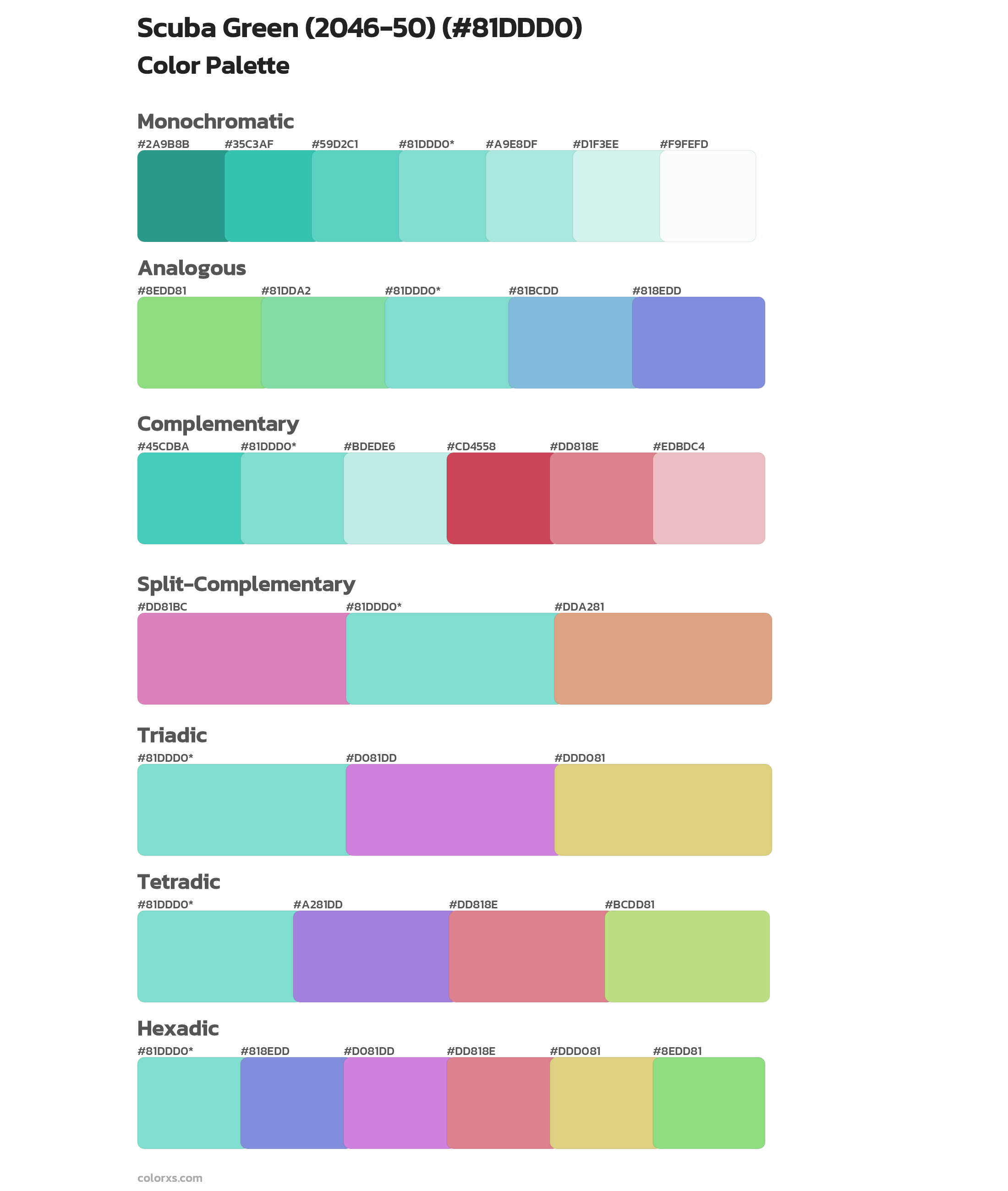 Scuba Green (2046-50) Color Scheme Palettes