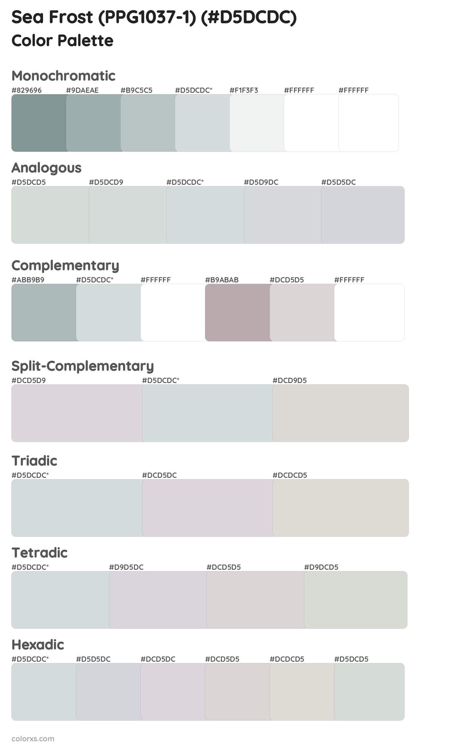 Sea Frost (PPG1037-1) Color Scheme Palettes