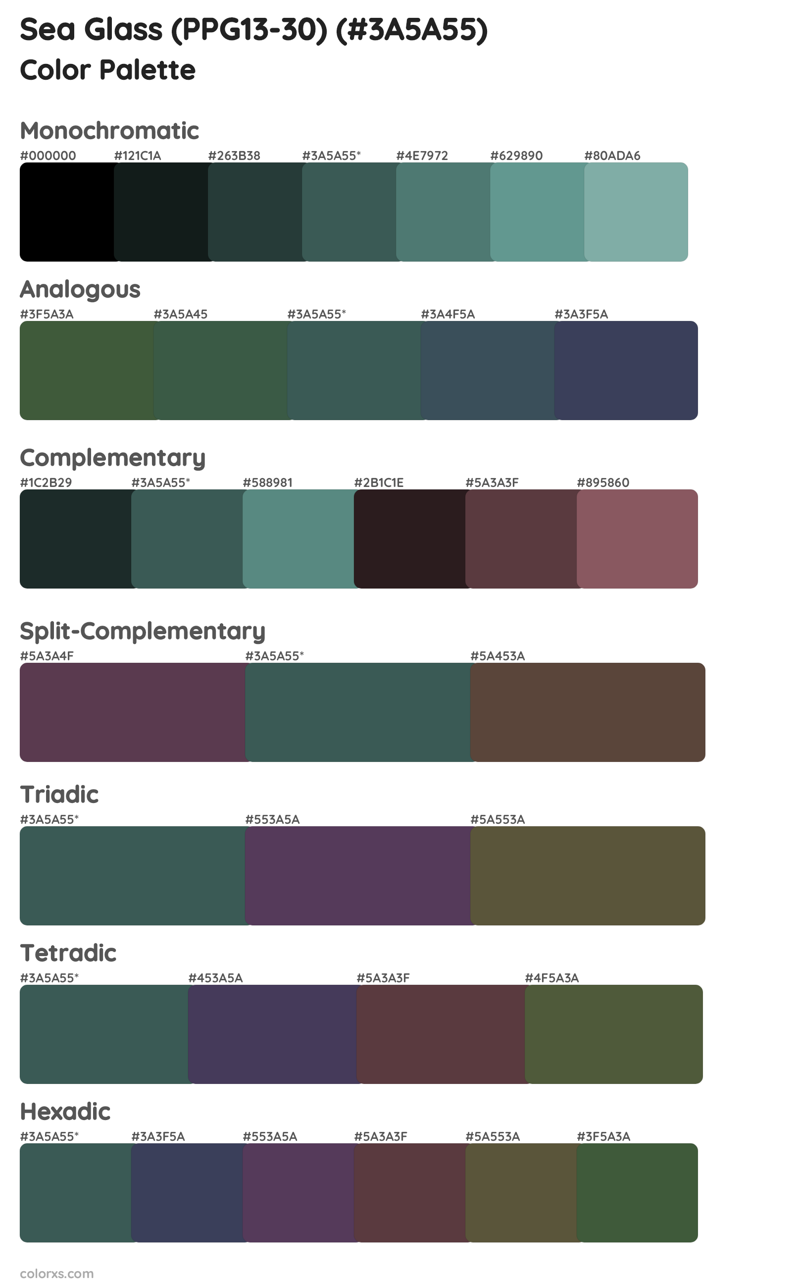 Sea Glass (PPG13-30) Color Scheme Palettes