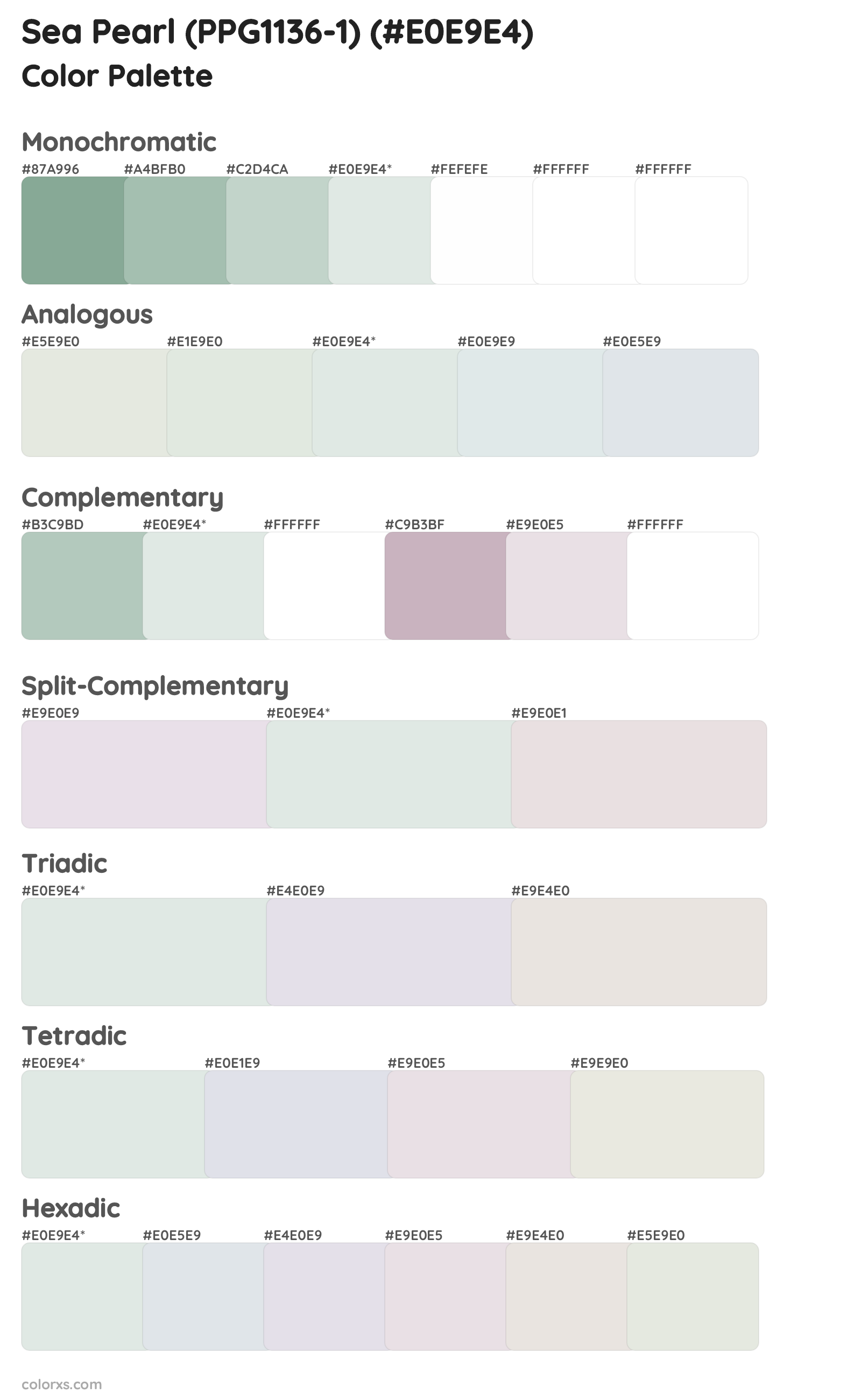 Sea Pearl (PPG1136-1) Color Scheme Palettes