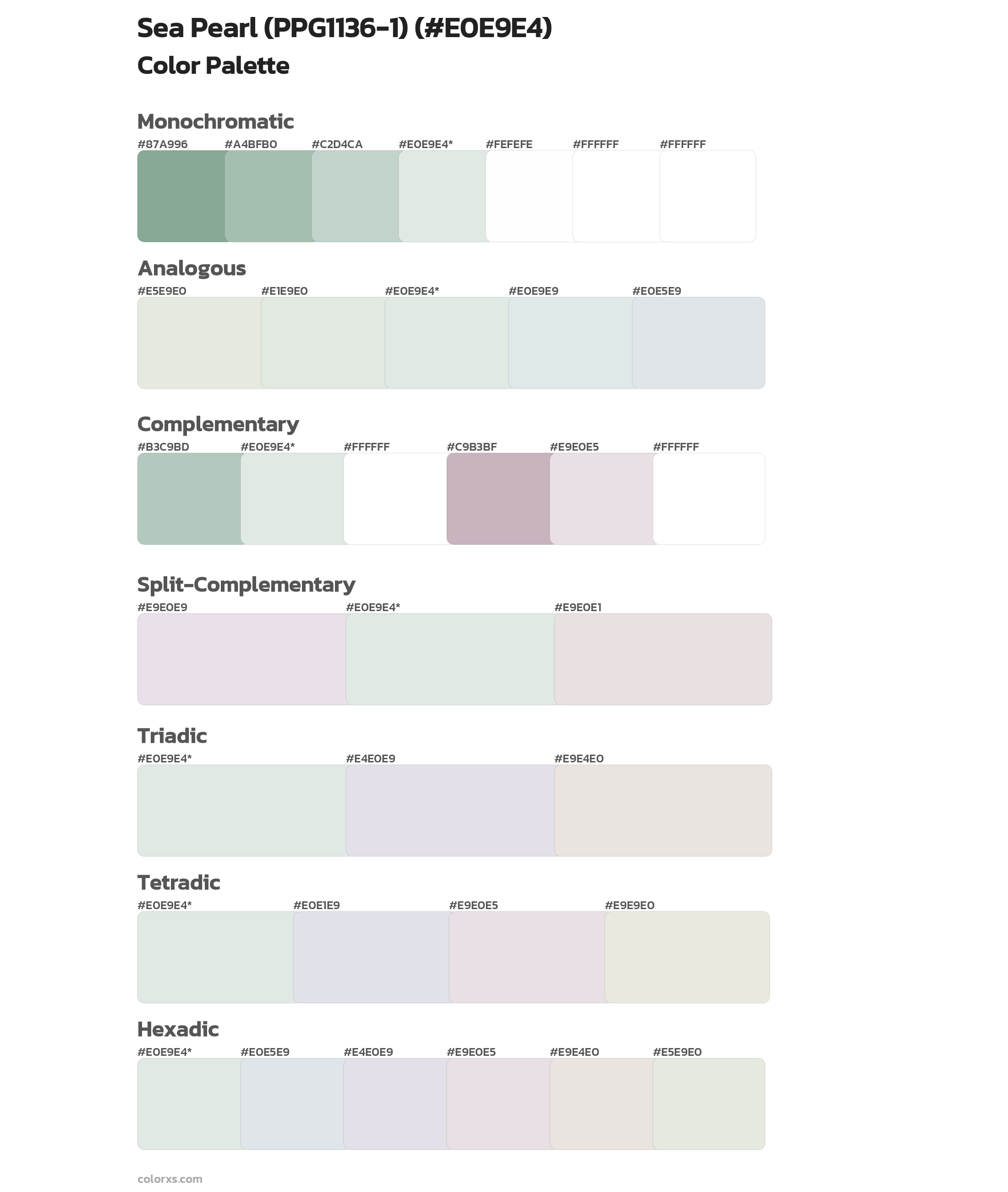 Sea Pearl (PPG1136-1) Color Scheme Palettes