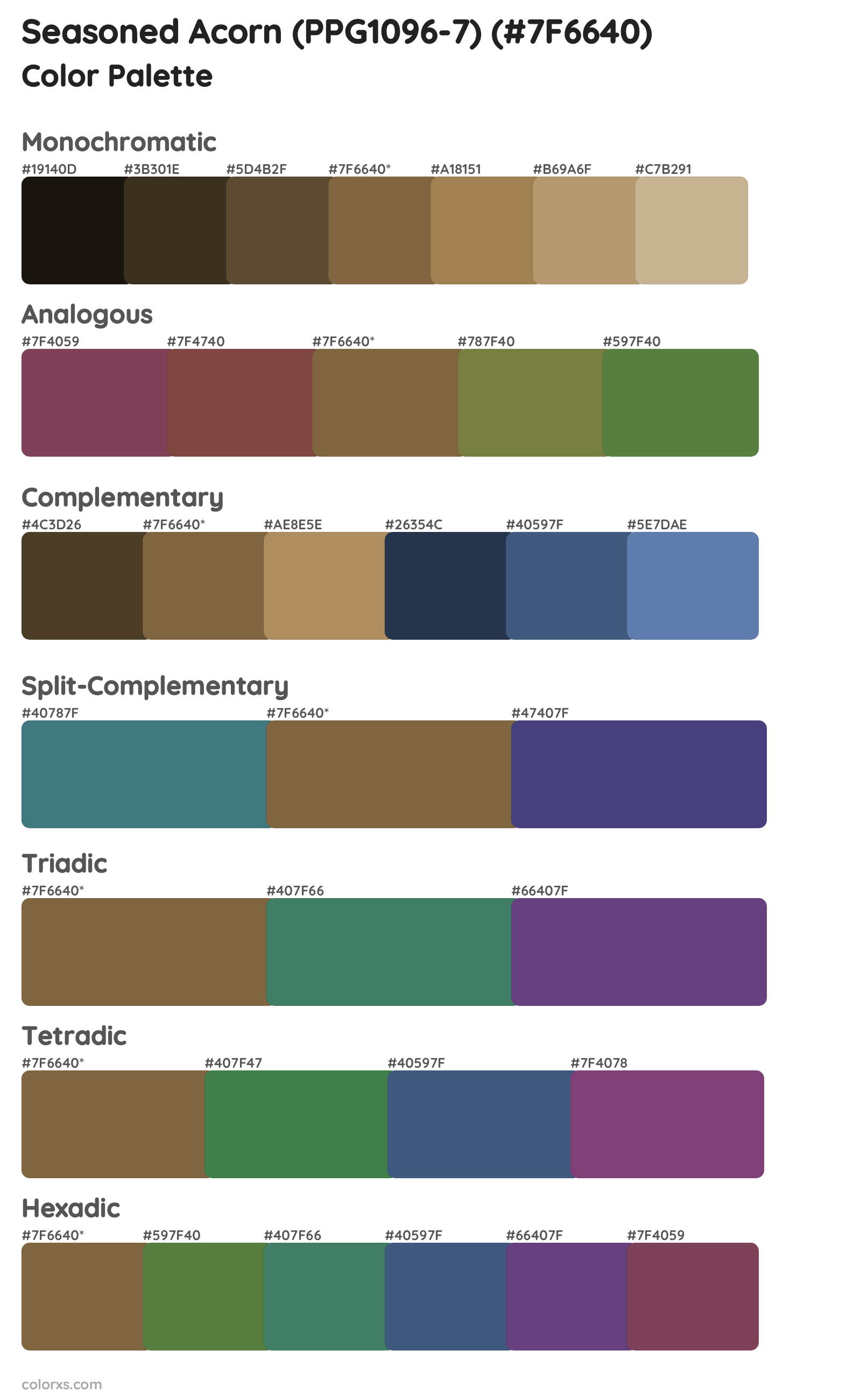Seasoned Acorn (PPG1096-7) Color Scheme Palettes