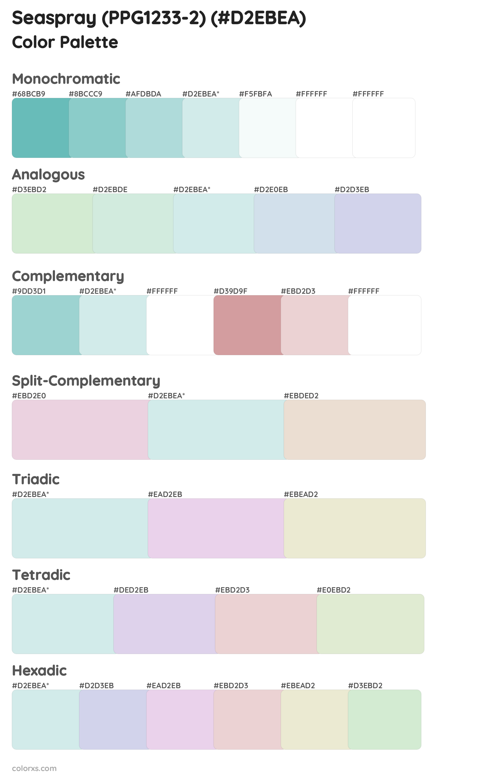 Seaspray (PPG1233-2) Color Scheme Palettes