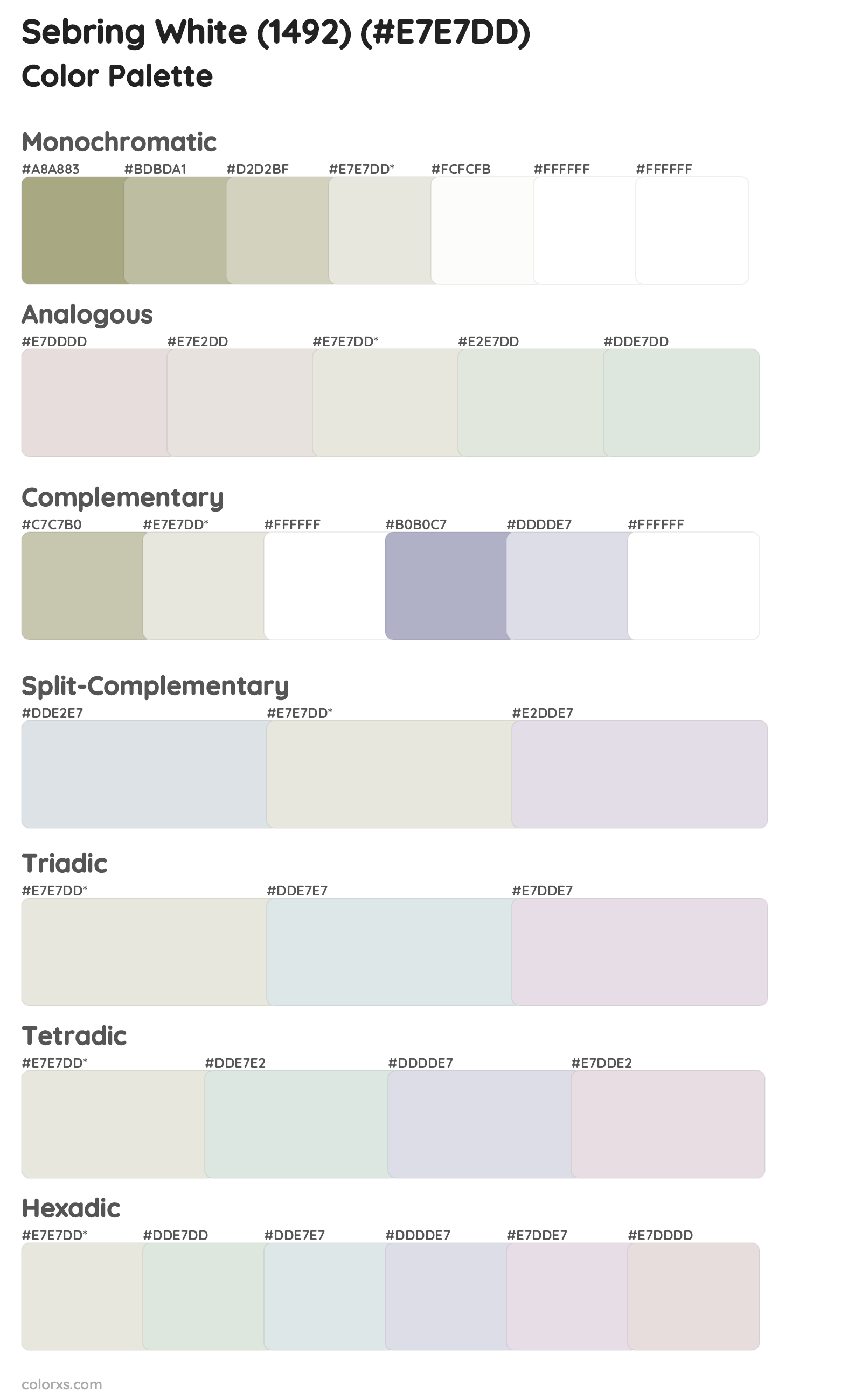 Sebring White (1492) Color Scheme Palettes