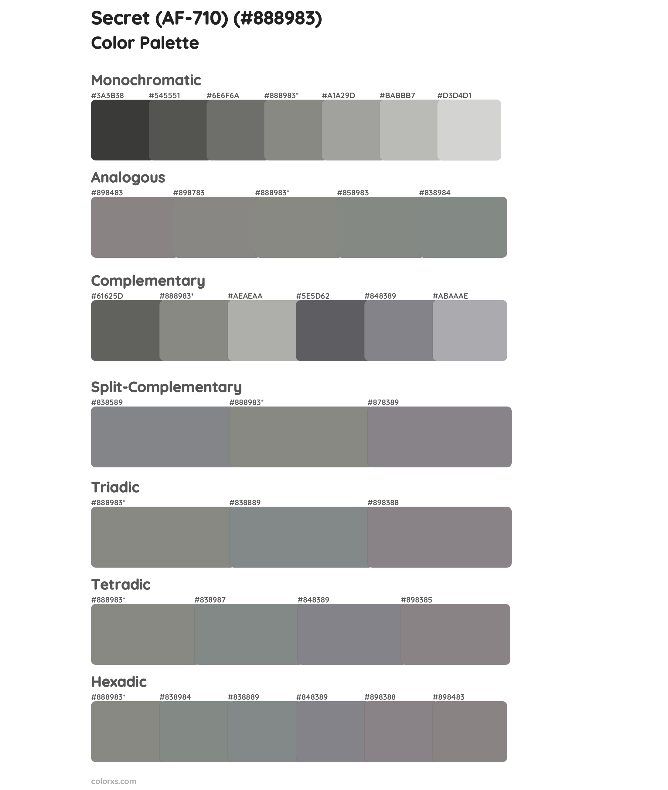 Secret (AF-710) Color Scheme Palettes
