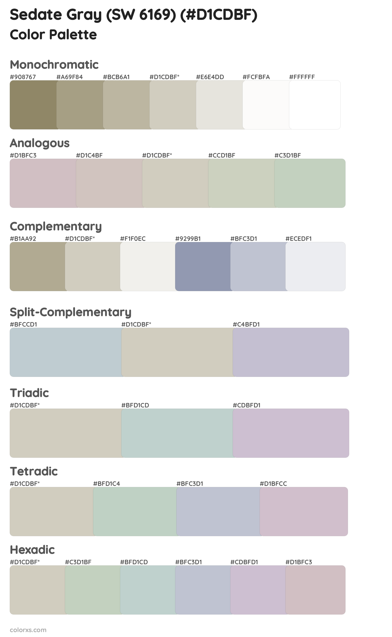 Sedate Gray (SW 6169) Color Scheme Palettes