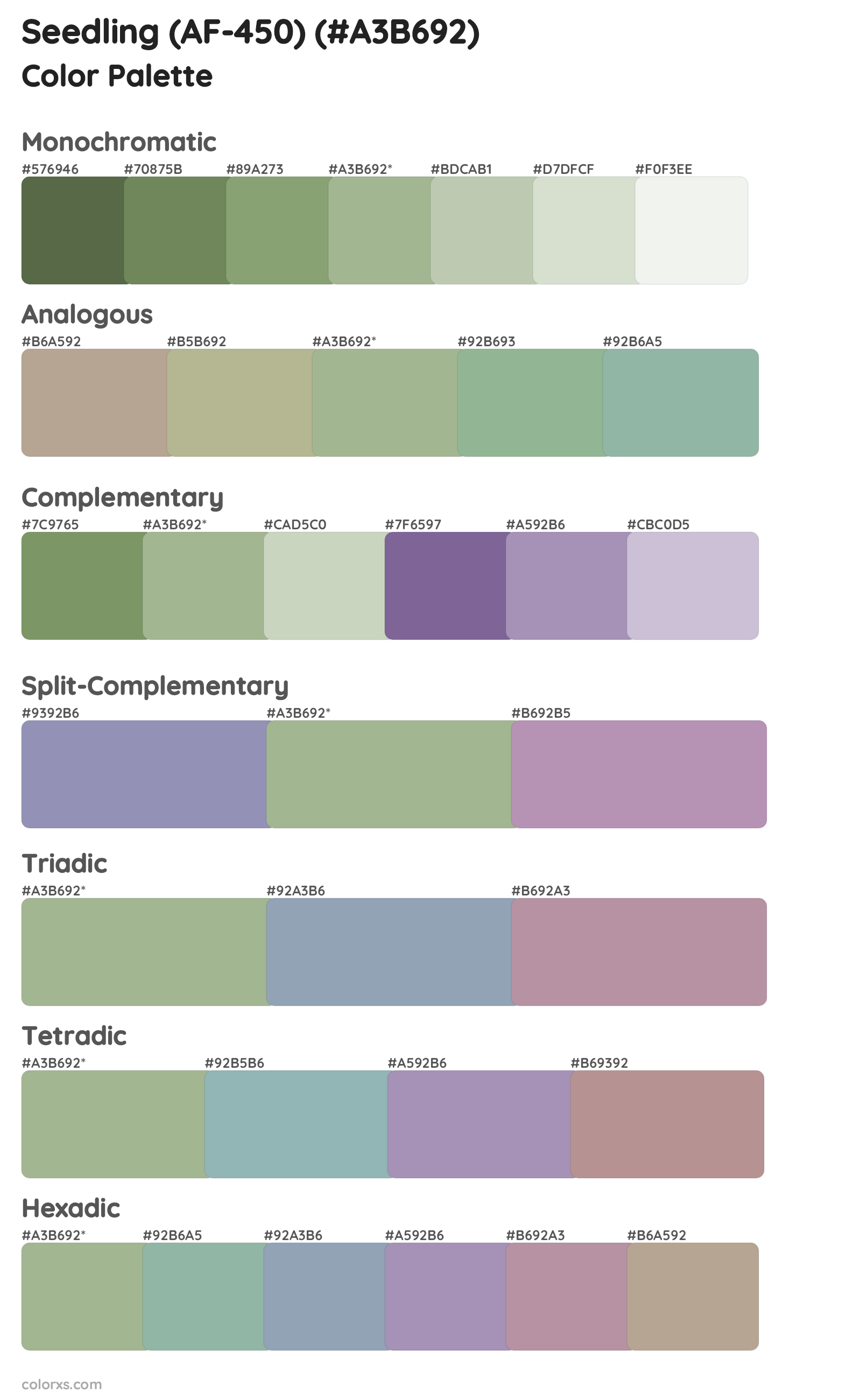 Seedling (AF-450) Color Scheme Palettes