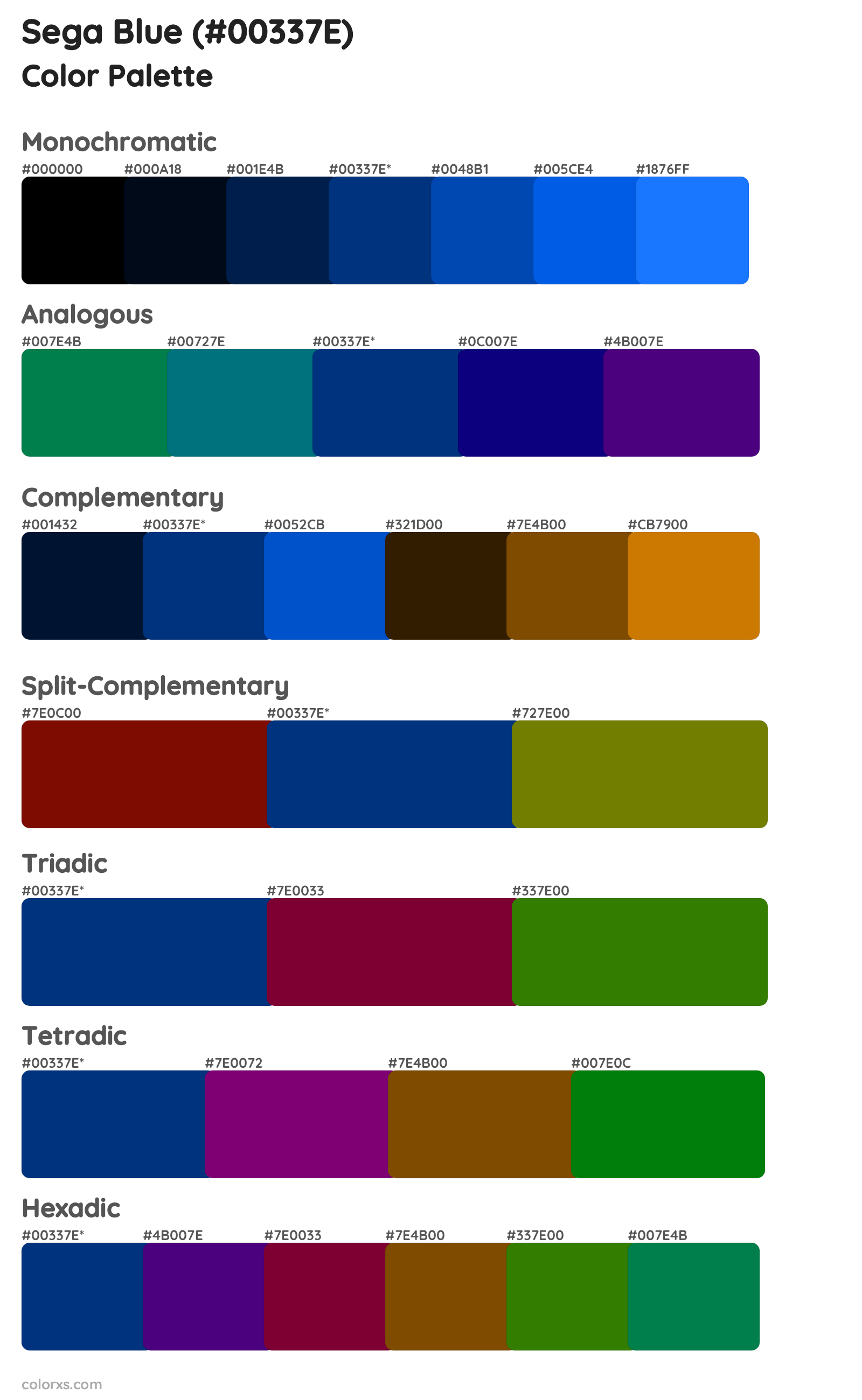 Sega Blue Color Scheme Palettes