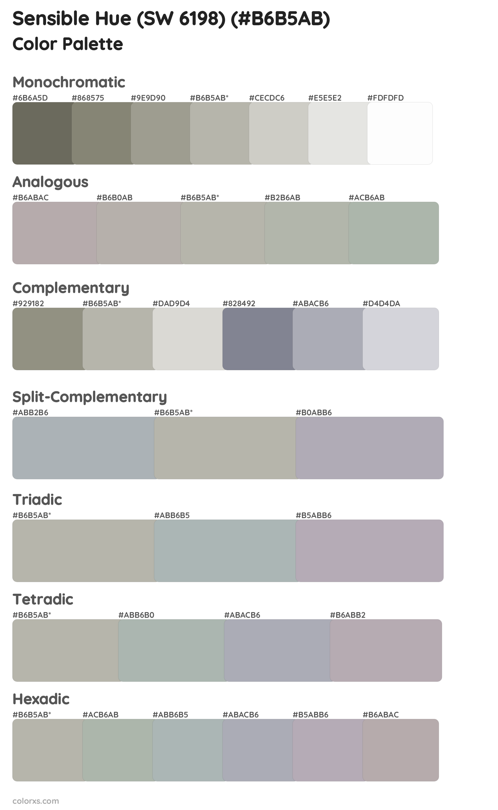 Sensible Hue (SW 6198) Color Scheme Palettes