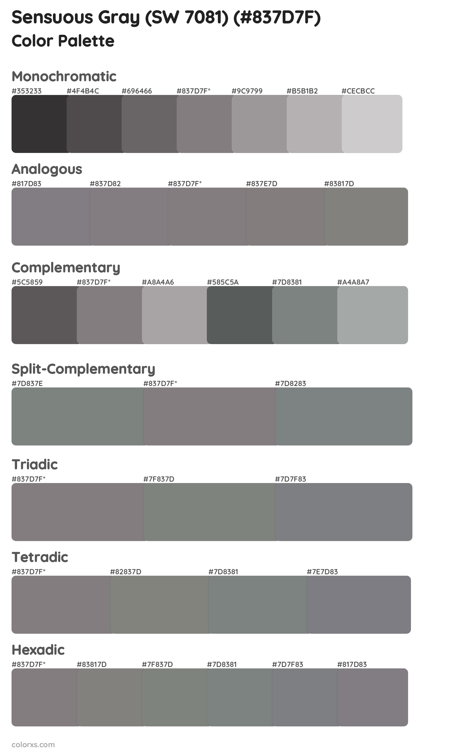 Sensuous Gray (SW 7081) Color Scheme Palettes