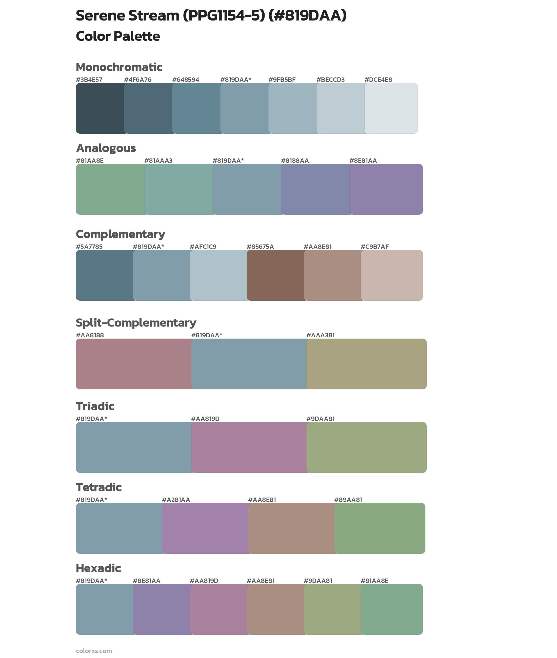 Serene Stream (PPG1154-5) Color Scheme Palettes