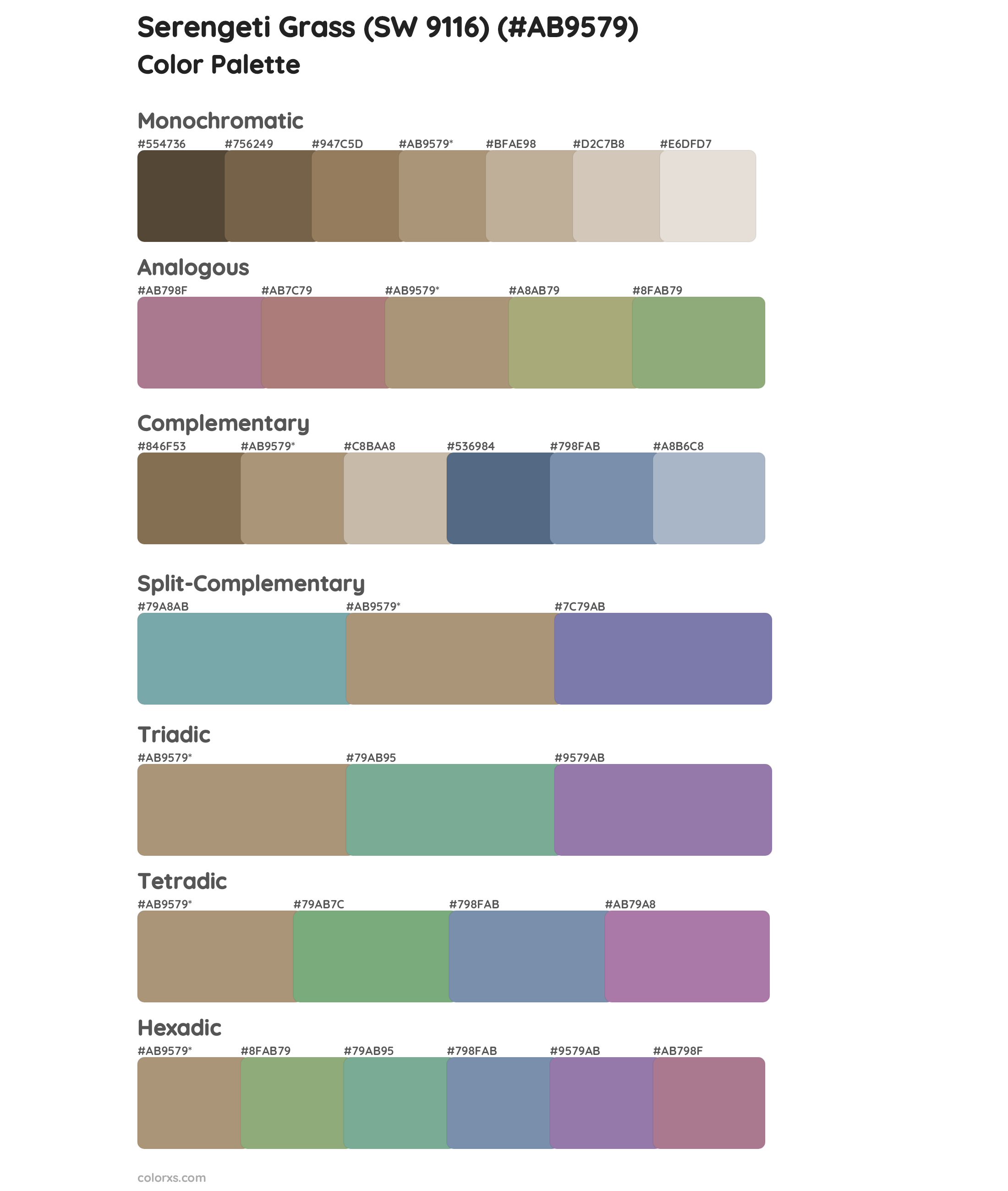 Serengeti Grass (SW 9116) Color Scheme Palettes