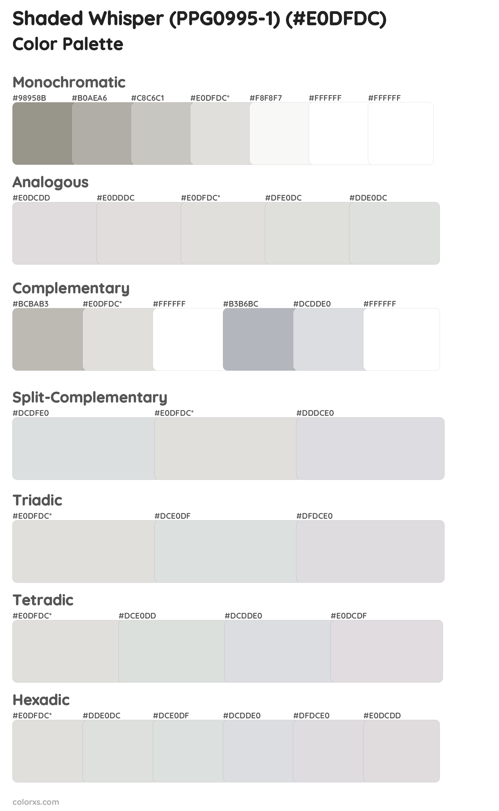 Shaded Whisper (PPG0995-1) Color Scheme Palettes