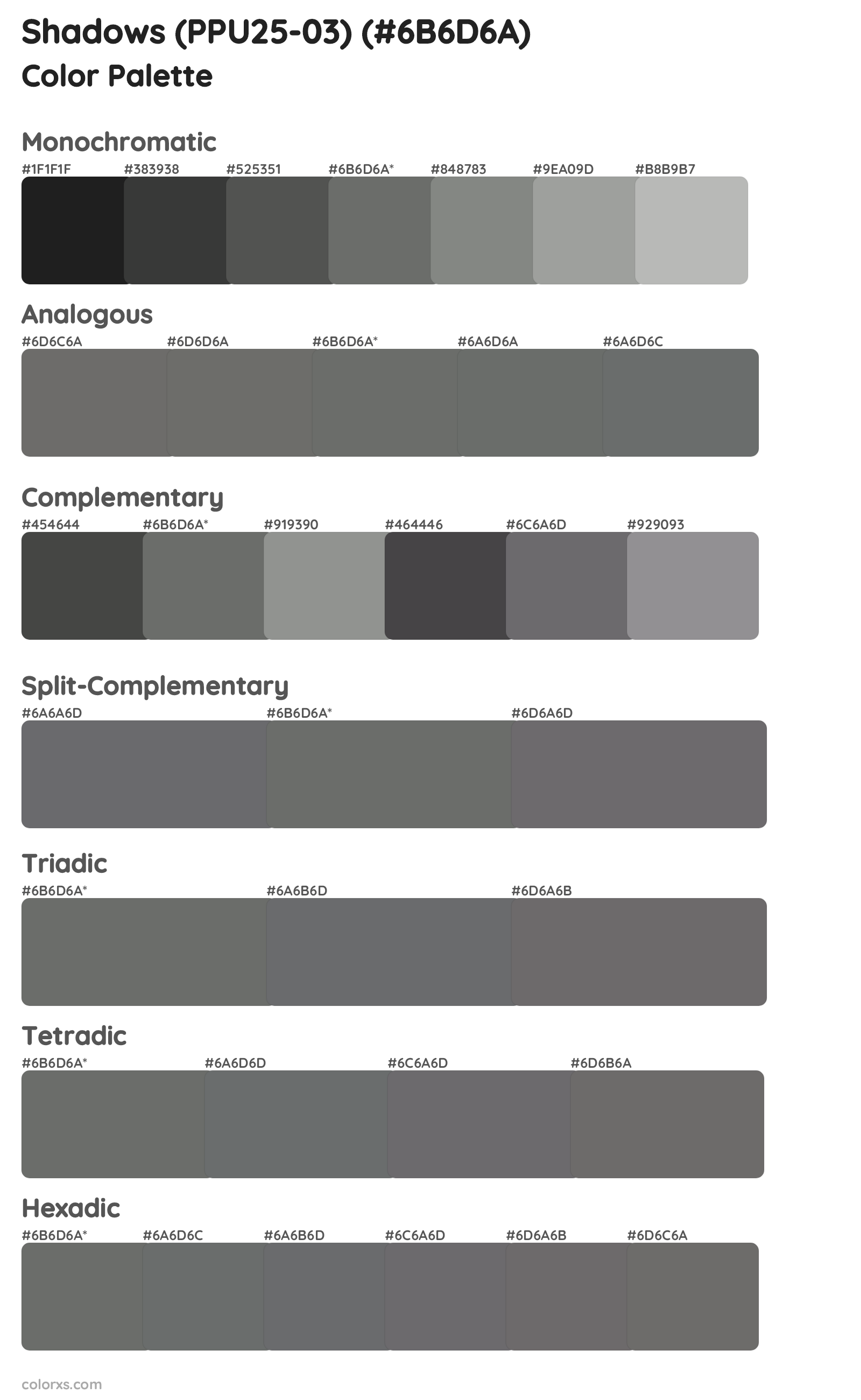 Shadows (PPU25-03) Color Scheme Palettes