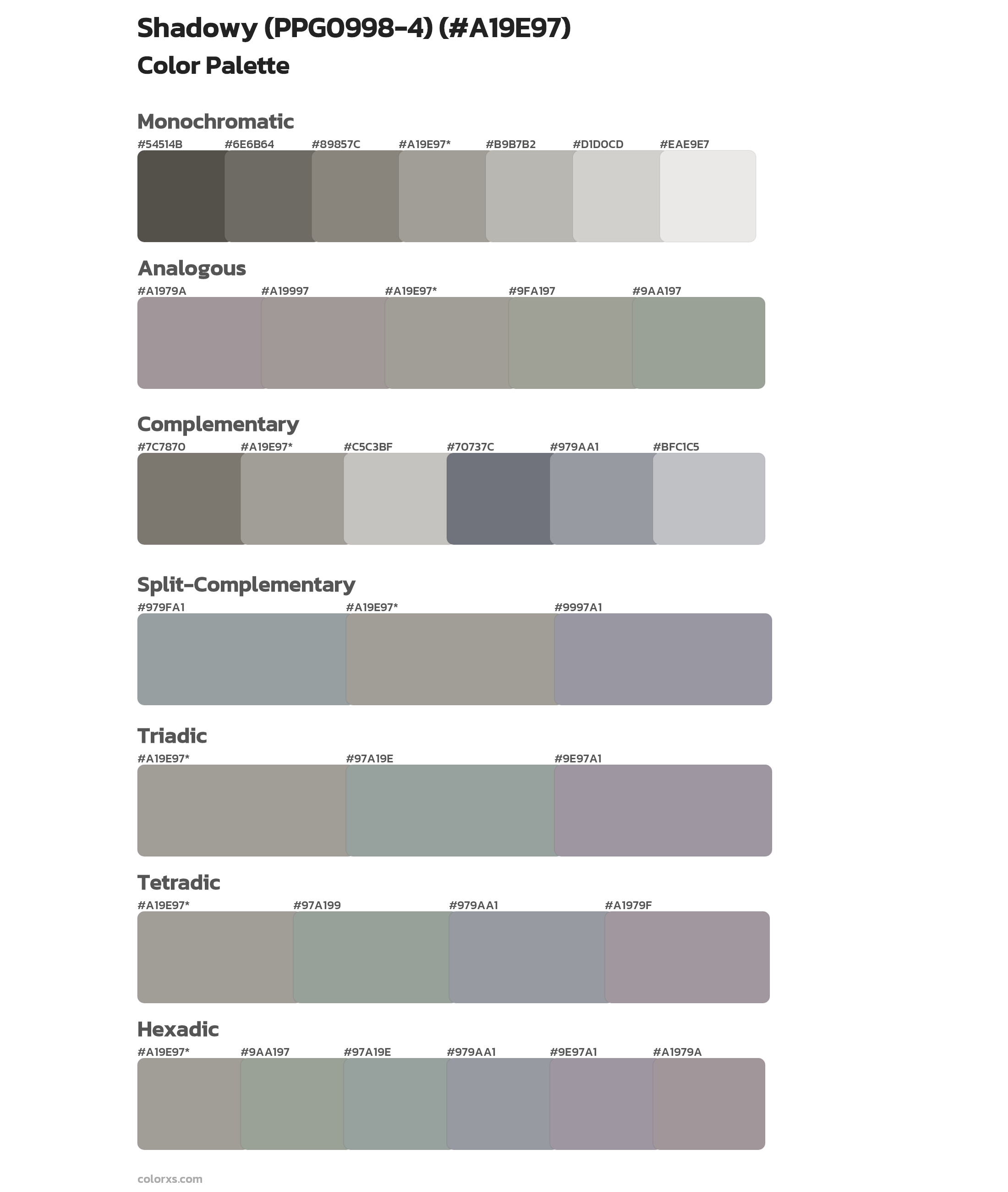 Shadowy (PPG0998-4) Color Scheme Palettes