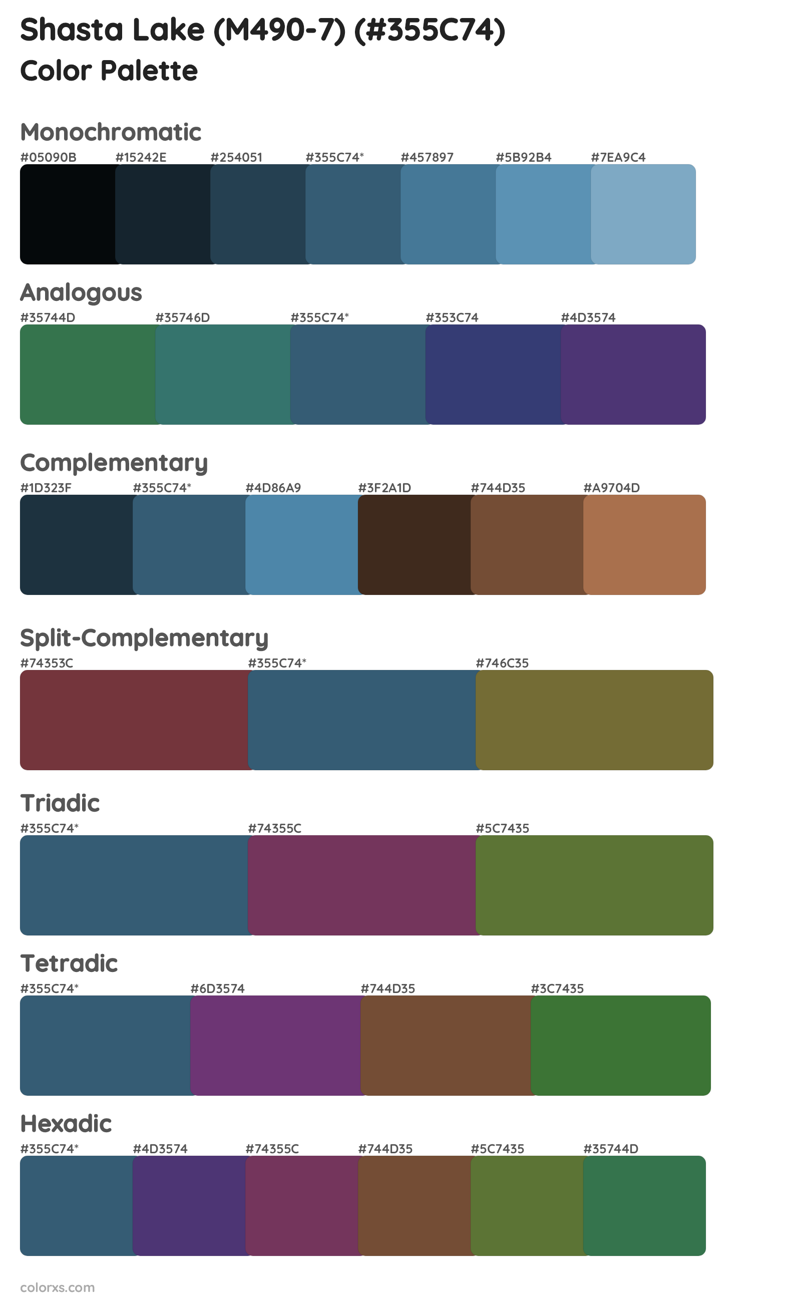 Shasta Lake (M490-7) Color Scheme Palettes