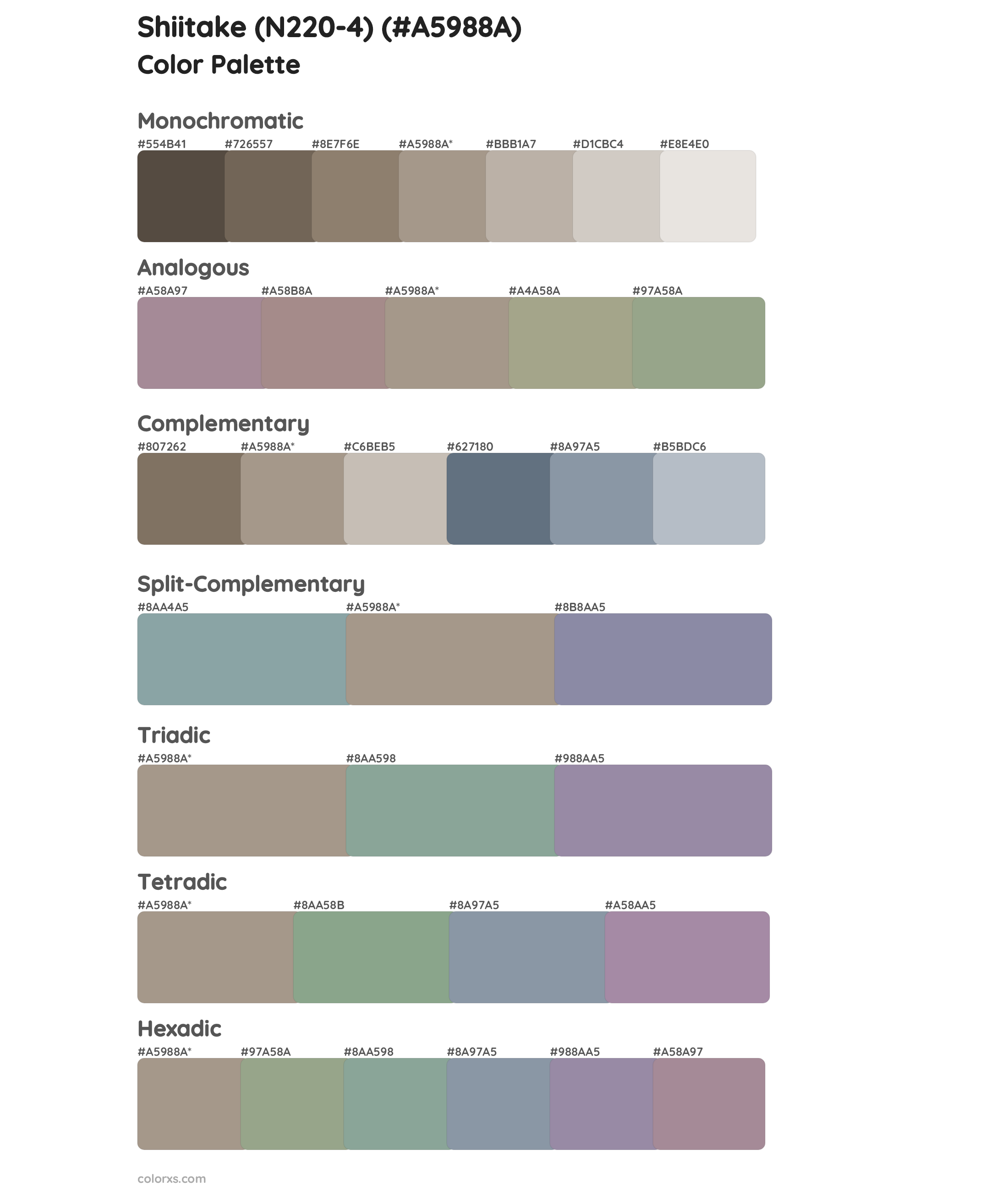 Shiitake (N220-4) Color Scheme Palettes