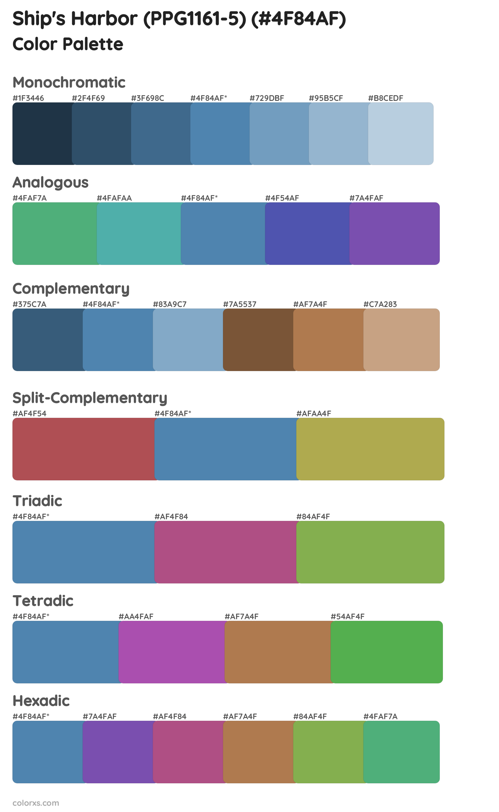 Ship's Harbor (PPG1161-5) Color Scheme Palettes