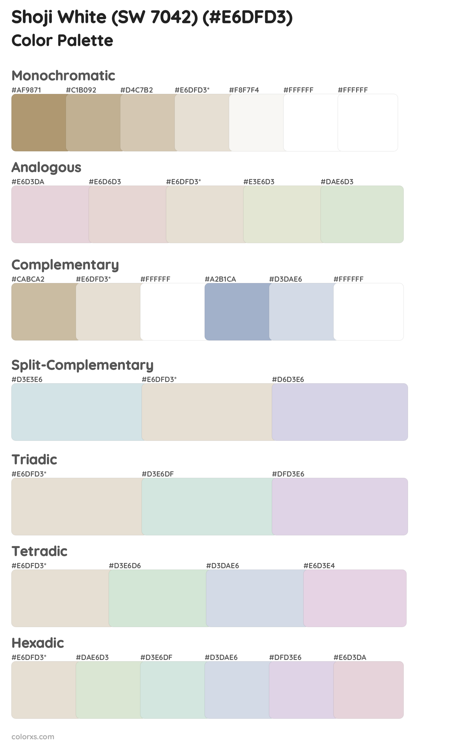 Shoji White (SW 7042) Color Scheme Palettes