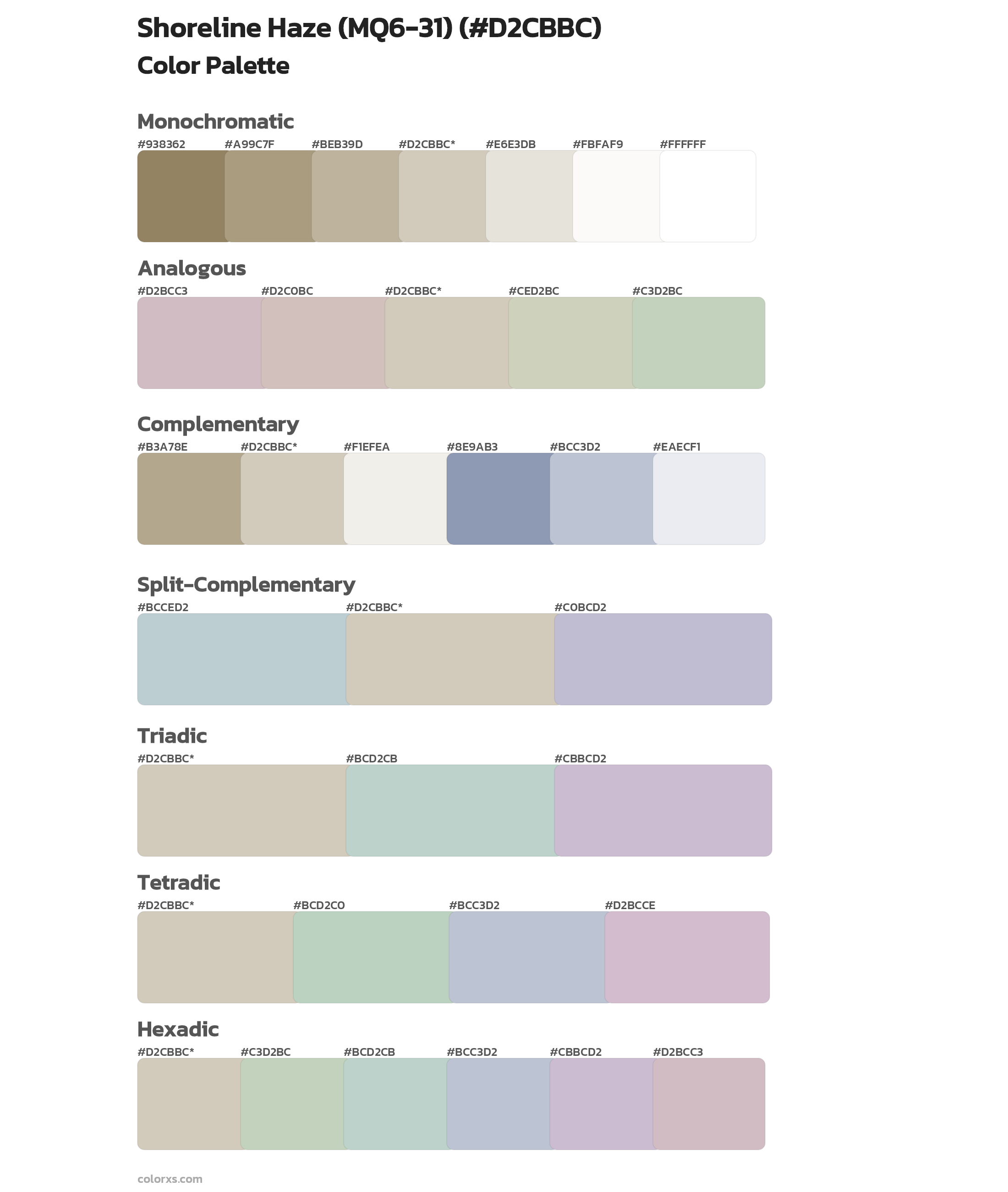 Shoreline Haze (MQ6-31) Color Scheme Palettes