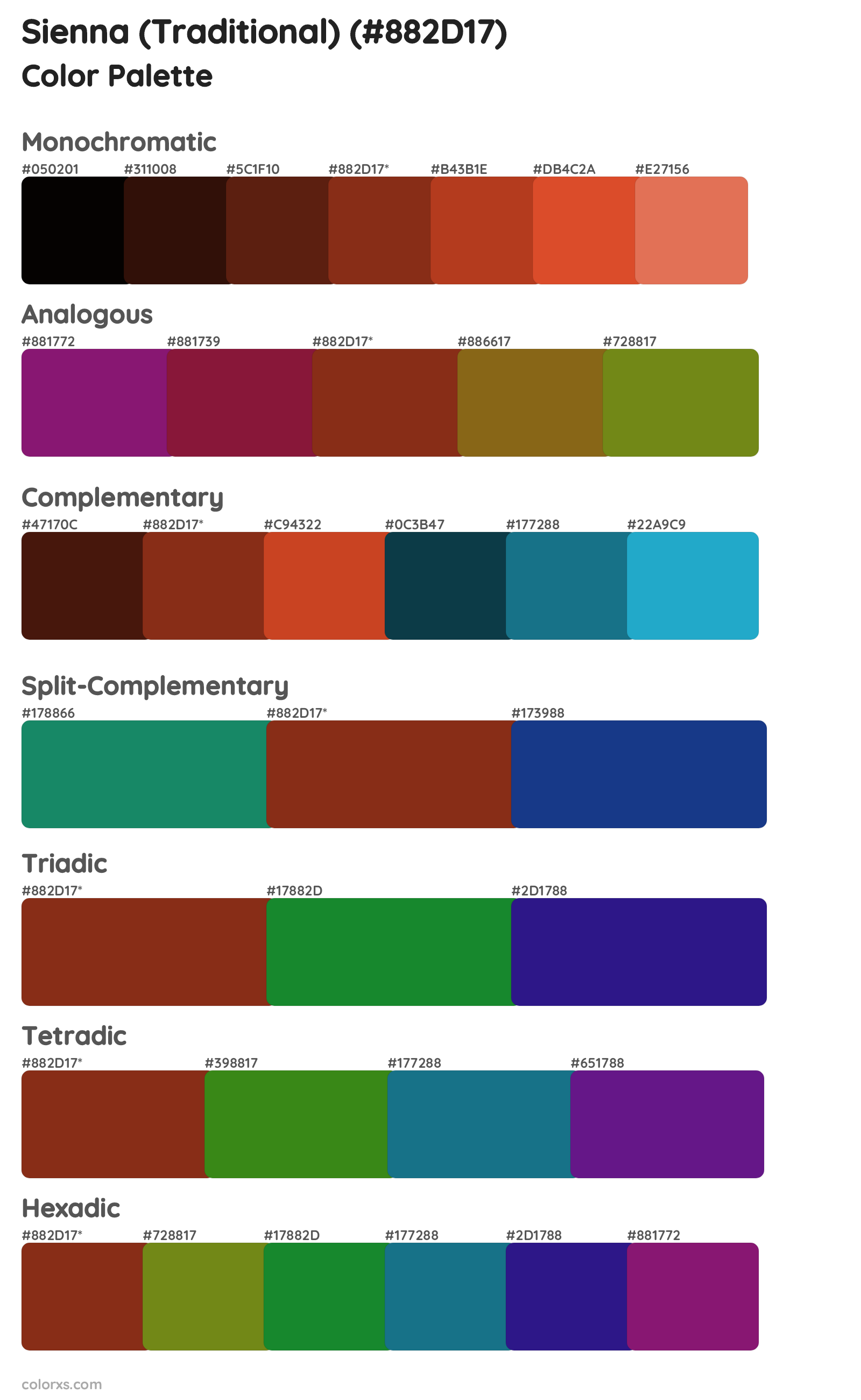 Sienna (Traditional) Color Scheme Palettes