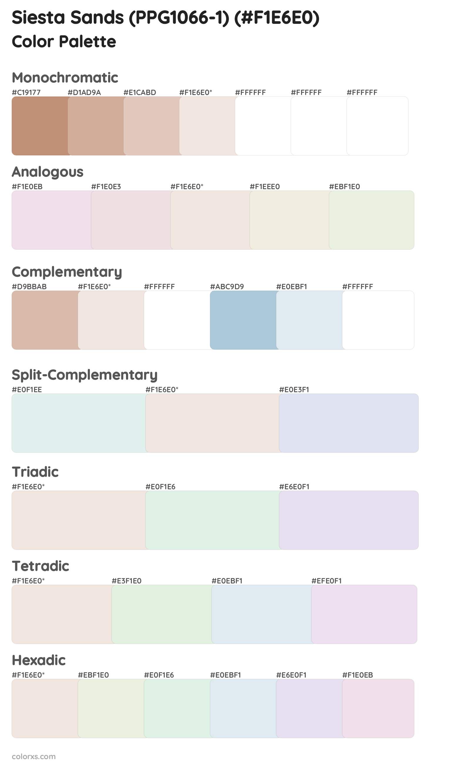 Siesta Sands (PPG1066-1) Color Scheme Palettes