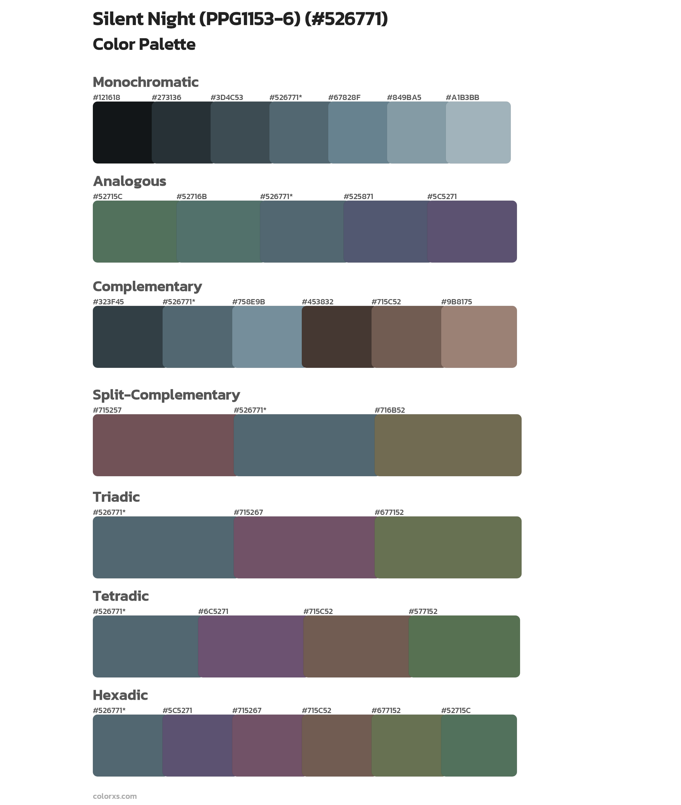 Silent Night (PPG1153-6) Color Scheme Palettes