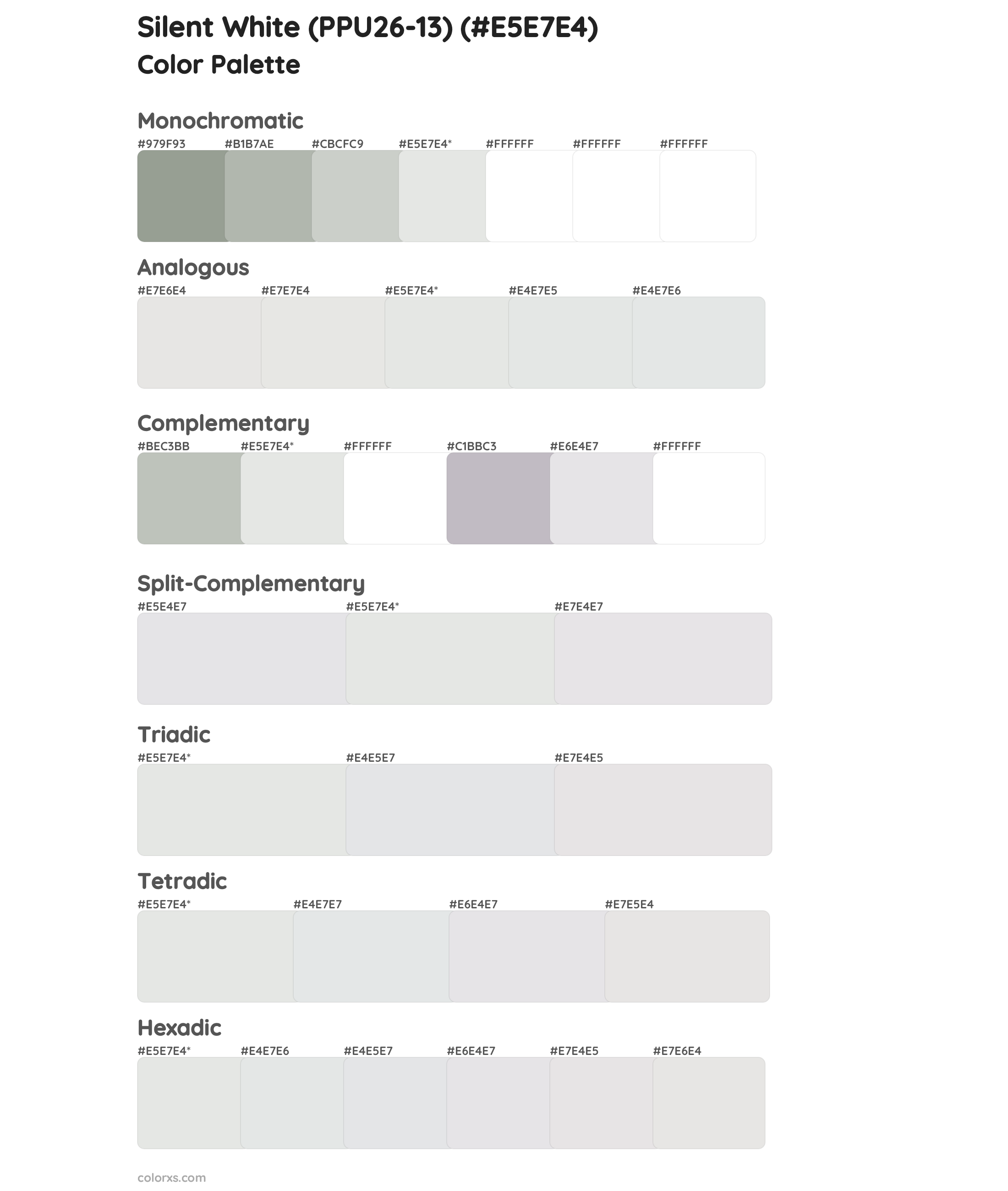 Silent White (PPU26-13) Color Scheme Palettes