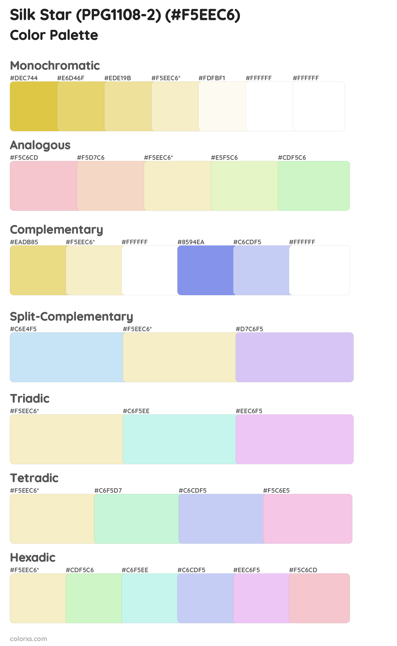 Silk Star (PPG1108-2) Color Scheme Palettes